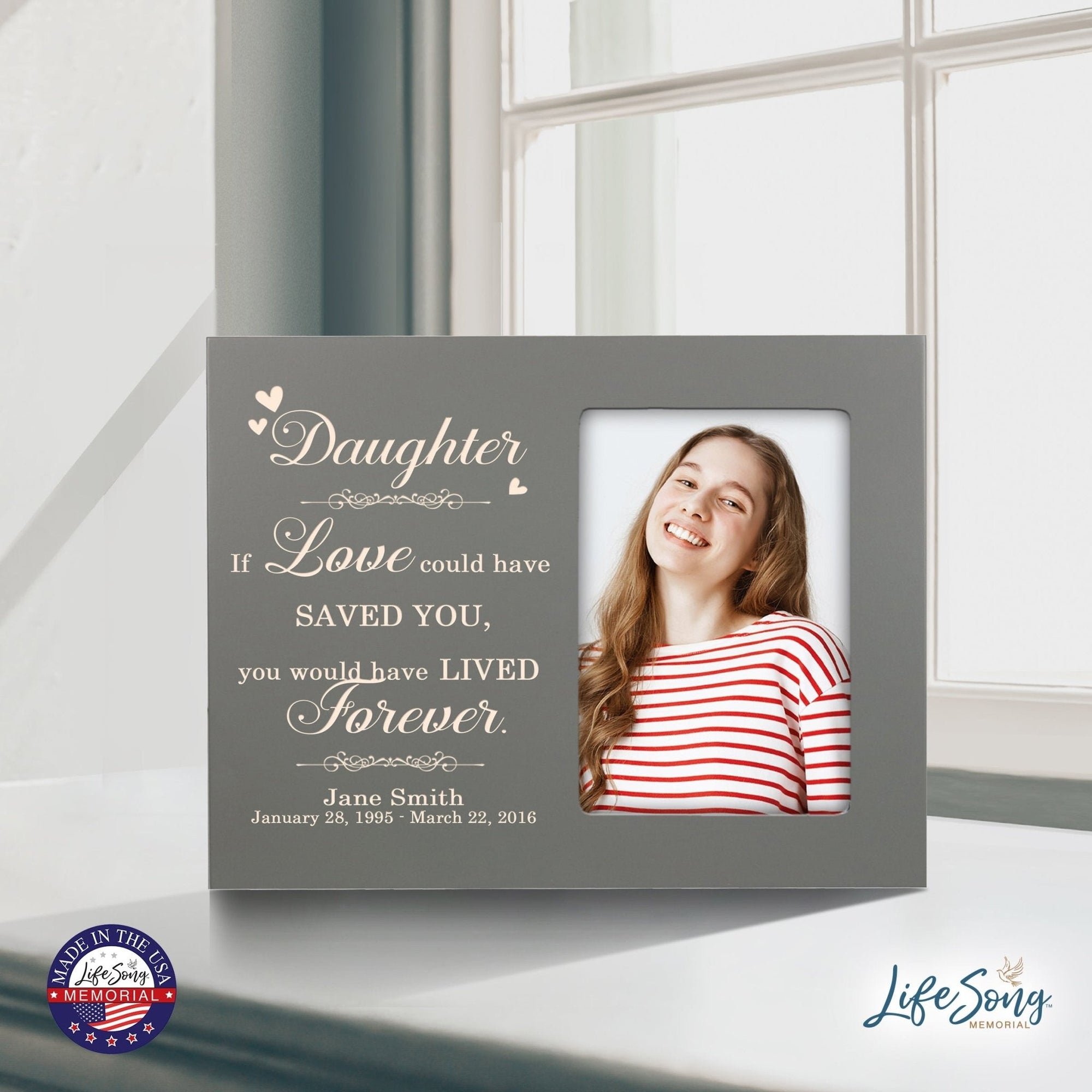 Personalized Horizontal 8x10 Wooden Memorial Picture Frame Holds 4x6 Photo - Daughter, If Love Could - LifeSong Milestones