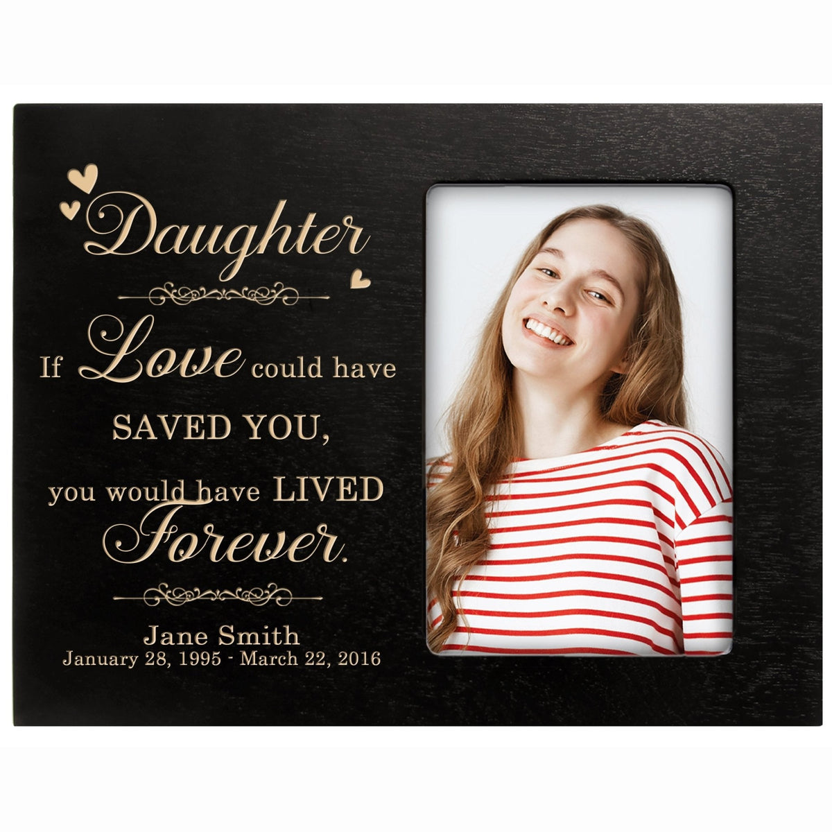 Personalized Horizontal 8x10 Wooden Memorial Picture Frame Holds 4x6 Photo - Daughter, If Love Could - LifeSong Milestones