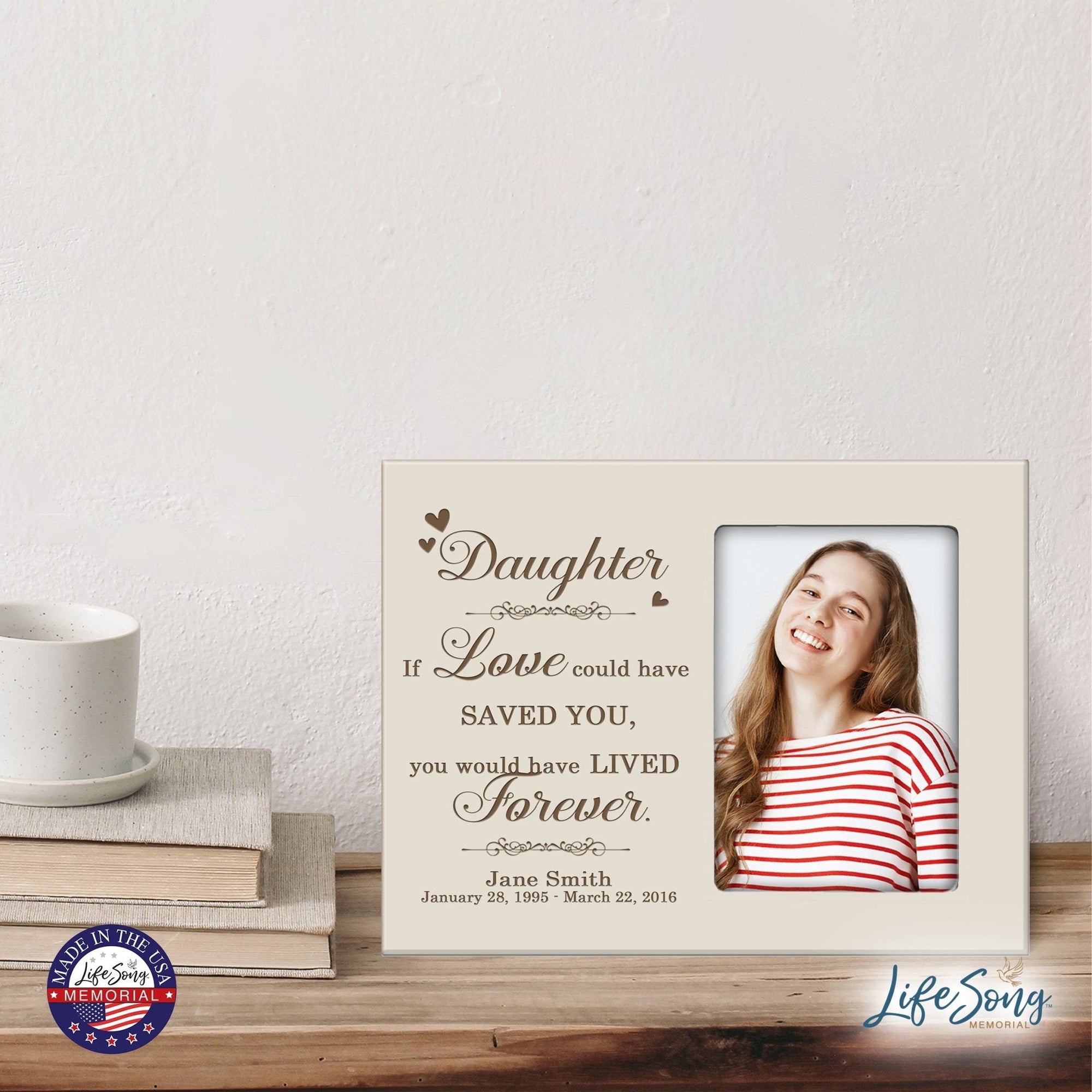 Personalized Horizontal 8x10 Wooden Memorial Picture Frame Holds 4x6 Photo - Daughter, If Love Could - LifeSong Milestones