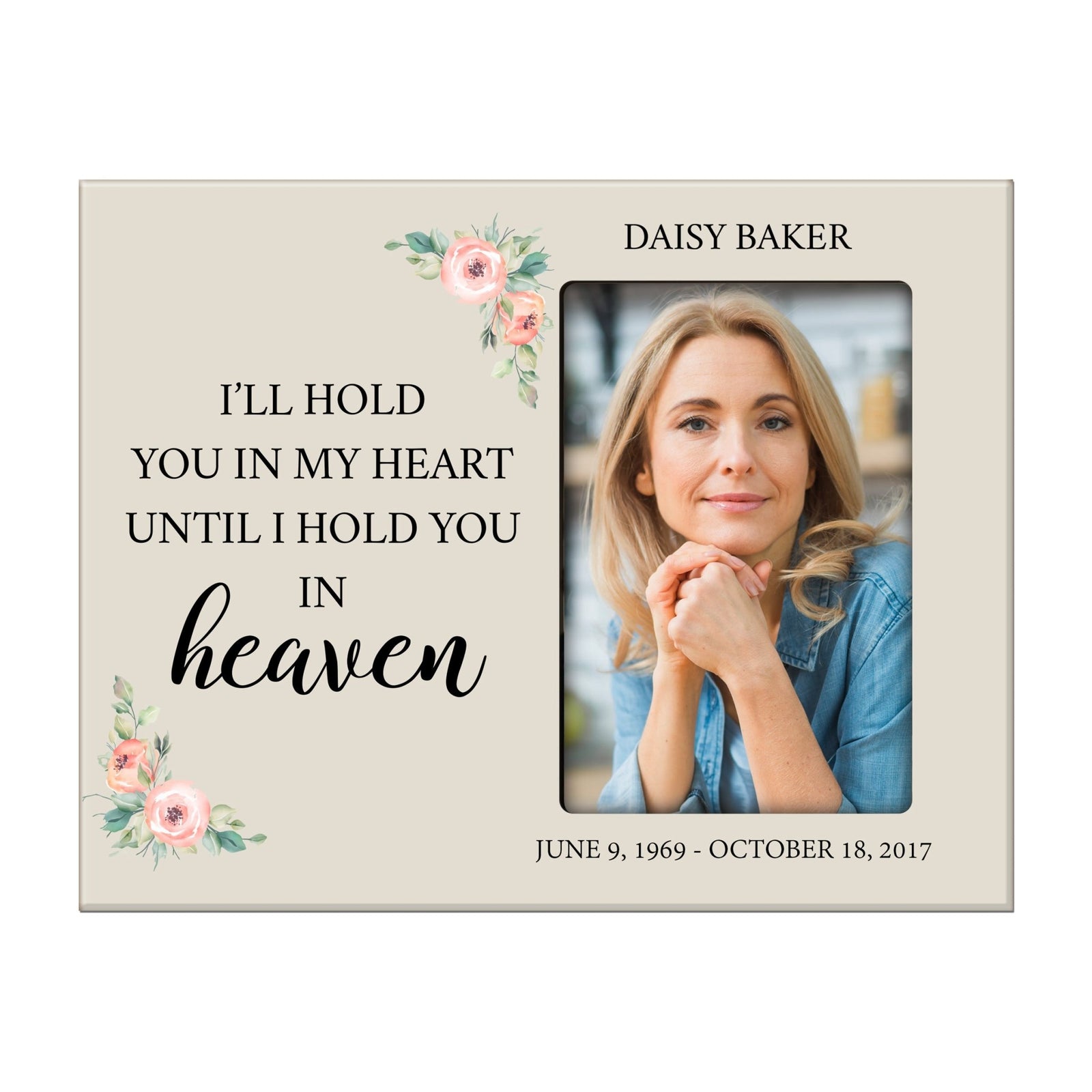 Personalized Horizontal 8x10 Wooden Memorial Picture Frame Holds 4x6 Photo - I’ll Hold You In My (Ivory) - LifeSong Milestones
