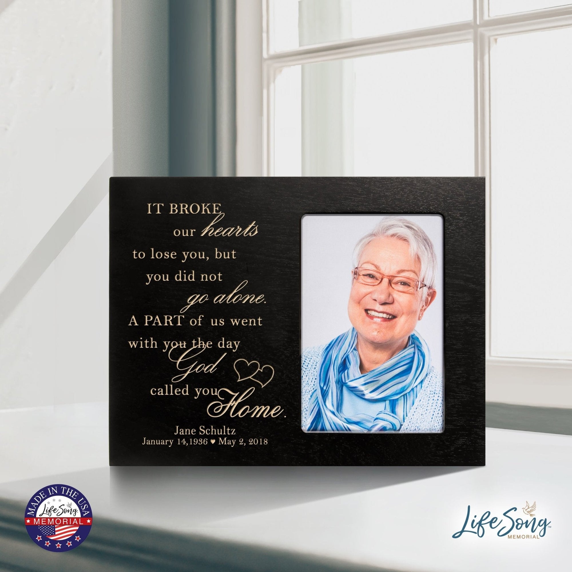 Personalized Horizontal 8x10 Wooden Memorial Picture Frame Holds 4x6 Photo - It Broke Our Heart - LifeSong Milestones