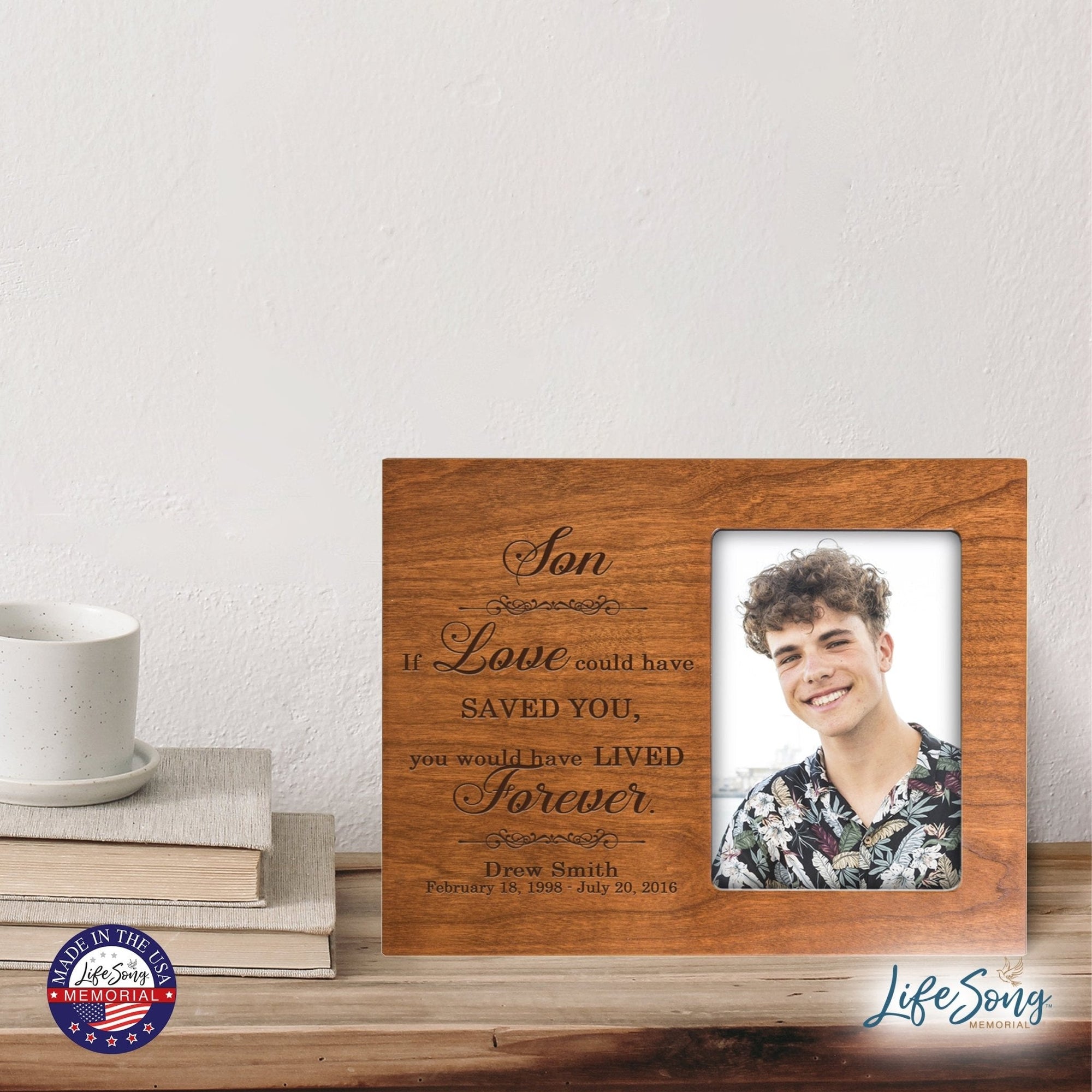 Personalized Horizontal 8x10 Wooden Memorial Picture Frame Holds 4x6 Photo - Son, If Love Could - LifeSong Milestones