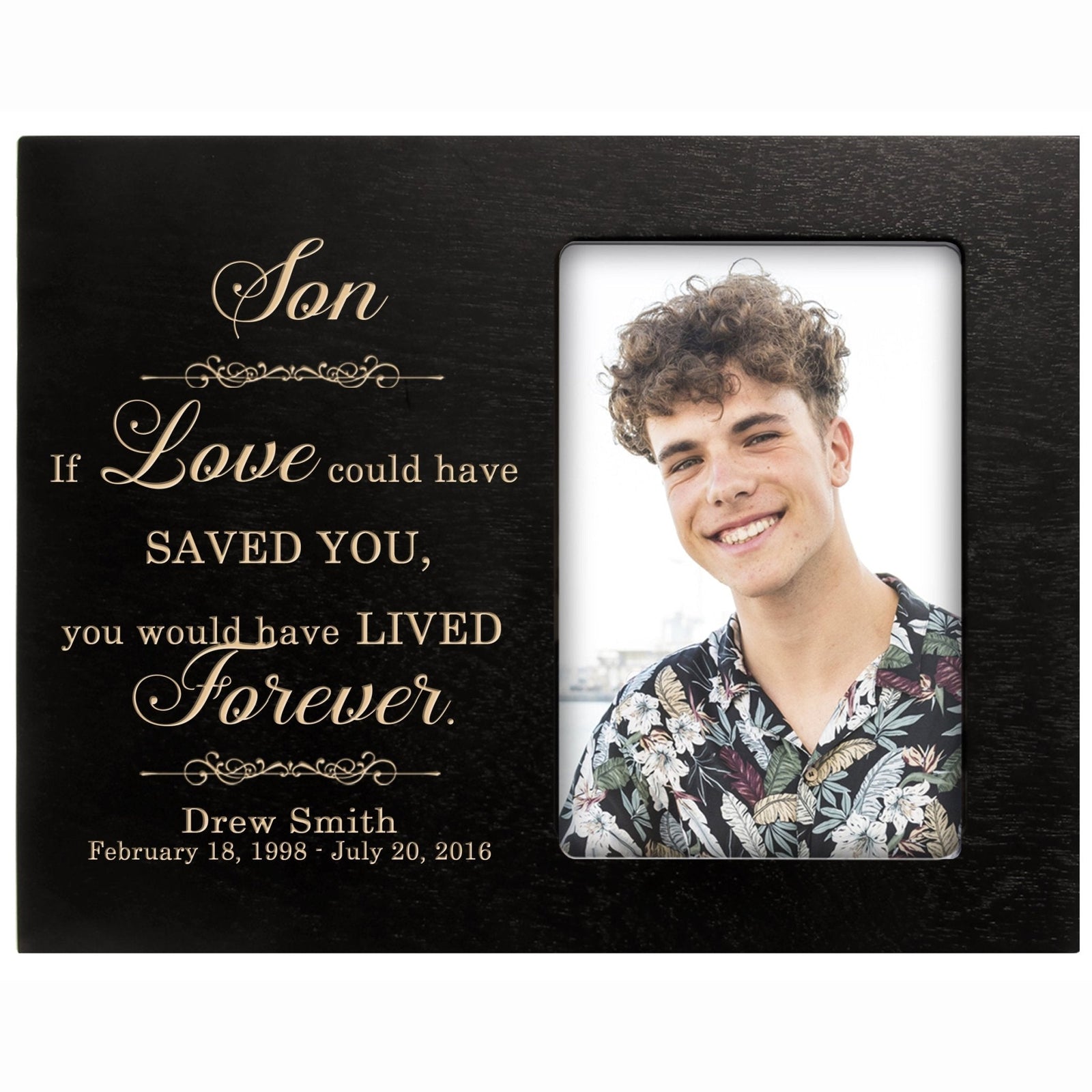 Personalized Horizontal 8x10 Wooden Memorial Picture Frame Holds 4x6 Photo - Son, If Love Could - LifeSong Milestones