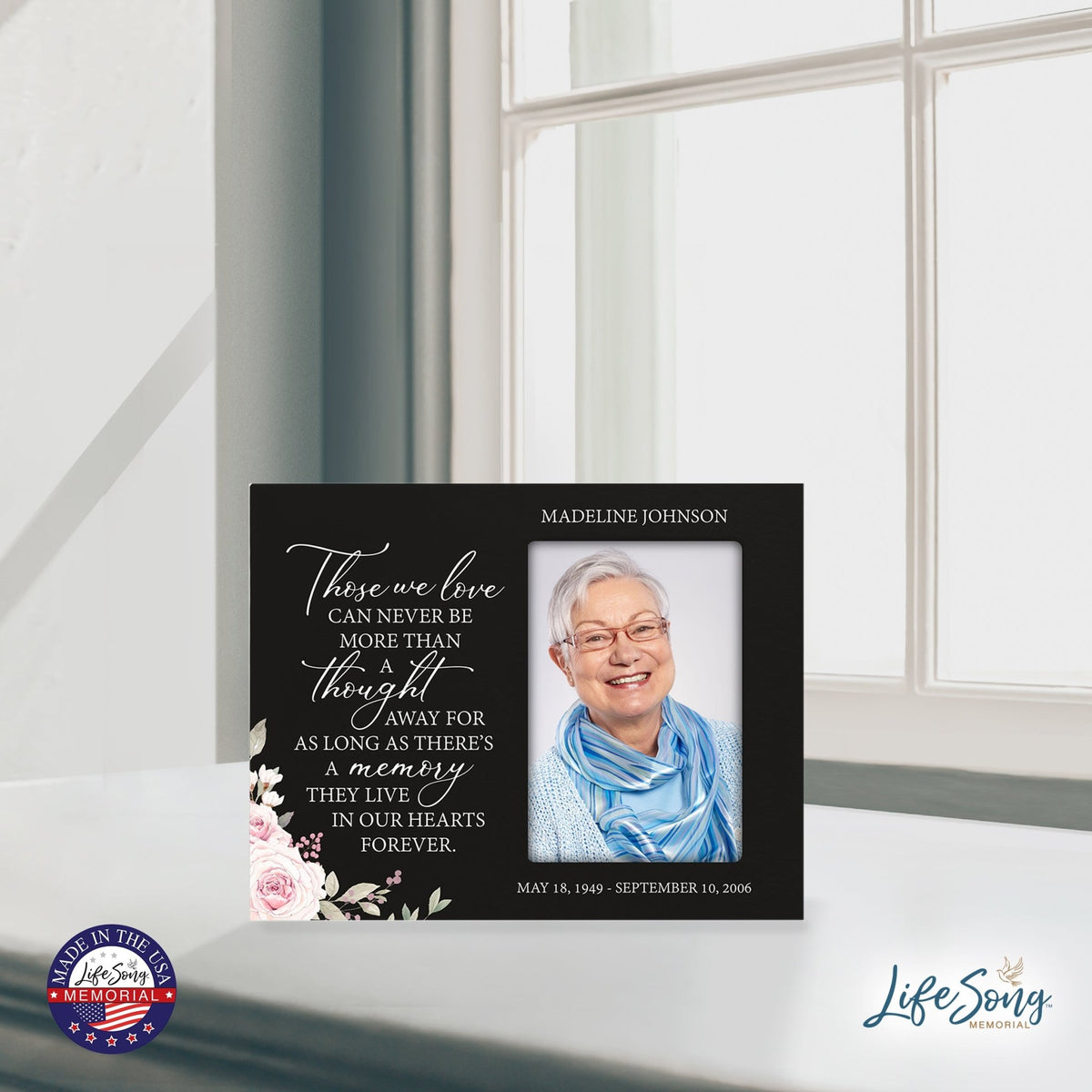 Personalized Horizontal 8x10 Wooden Memorial Picture Frame Holds 4x6 Photo - Those We Love Can Never (Black) - LifeSong Milestones