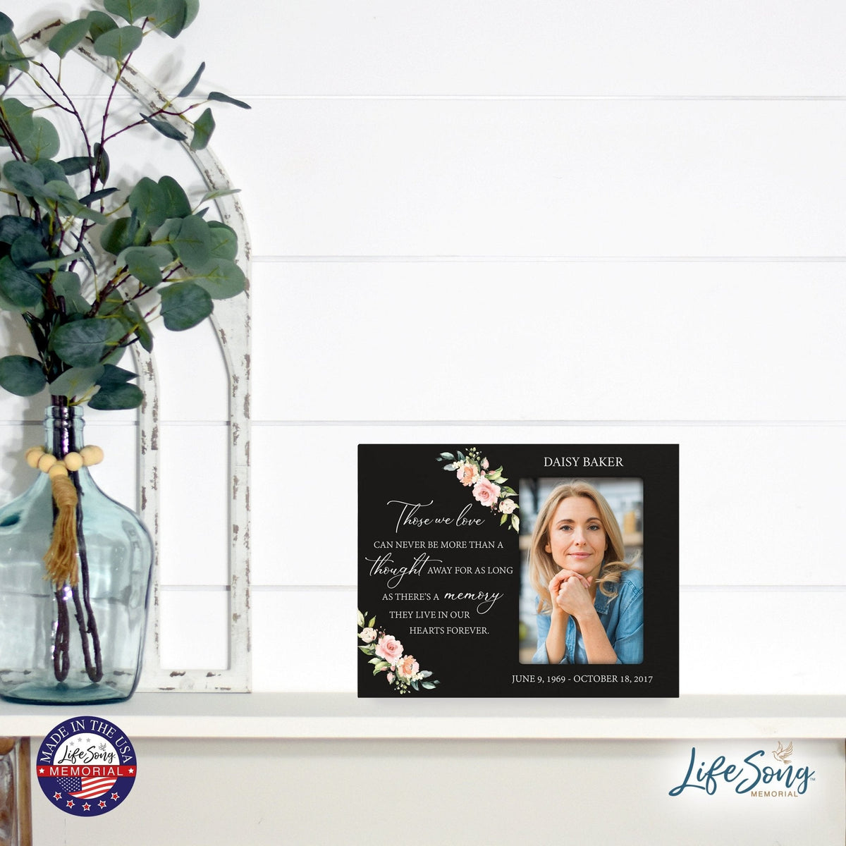 Personalized Horizontal 8x10 Wooden Memorial Picture Frame Holds 4x6 Photo - Those We Love Can Never (Black) - LifeSong Milestones
