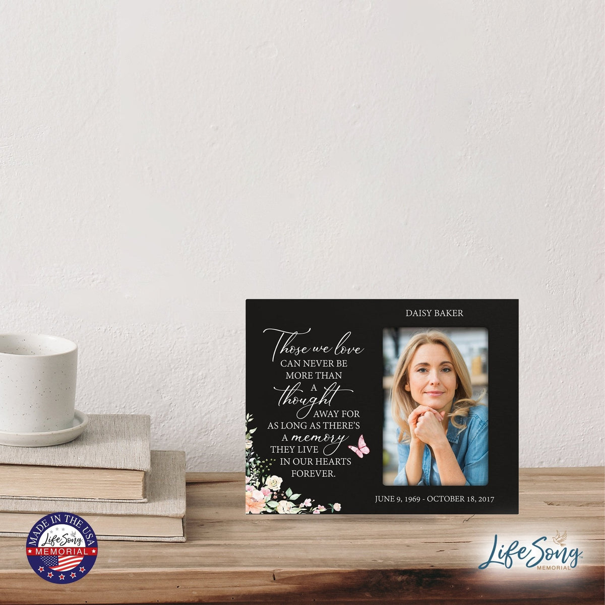 Personalized Horizontal 8x10 Wooden Memorial Picture Frame Holds 4x6 Photo - Those We Love Can Never (Black) - LifeSong Milestones