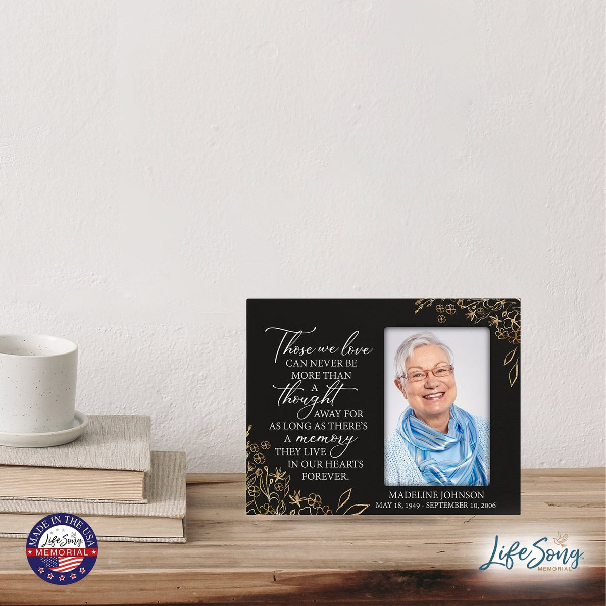 Personalized Horizontal 8x10 Wooden Memorial Picture Frame Holds 4x6 Photo - Those We Love Can Never (Black) - LifeSong Milestones