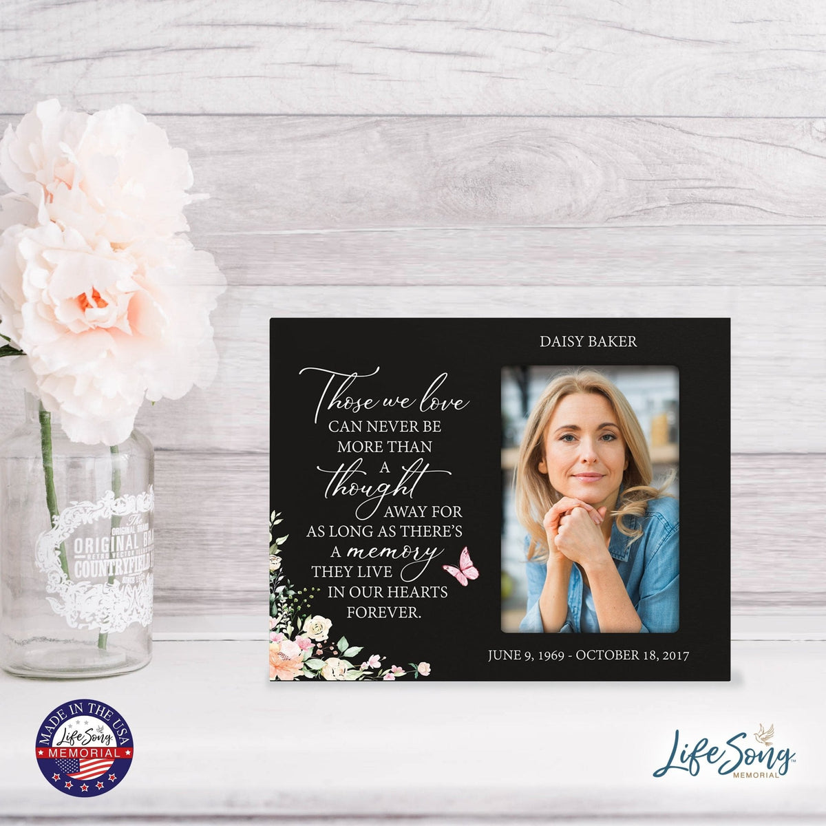 Personalized Horizontal 8x10 Wooden Memorial Picture Frame Holds 4x6 Photo - Those We Love Can Never (Black) - LifeSong Milestones