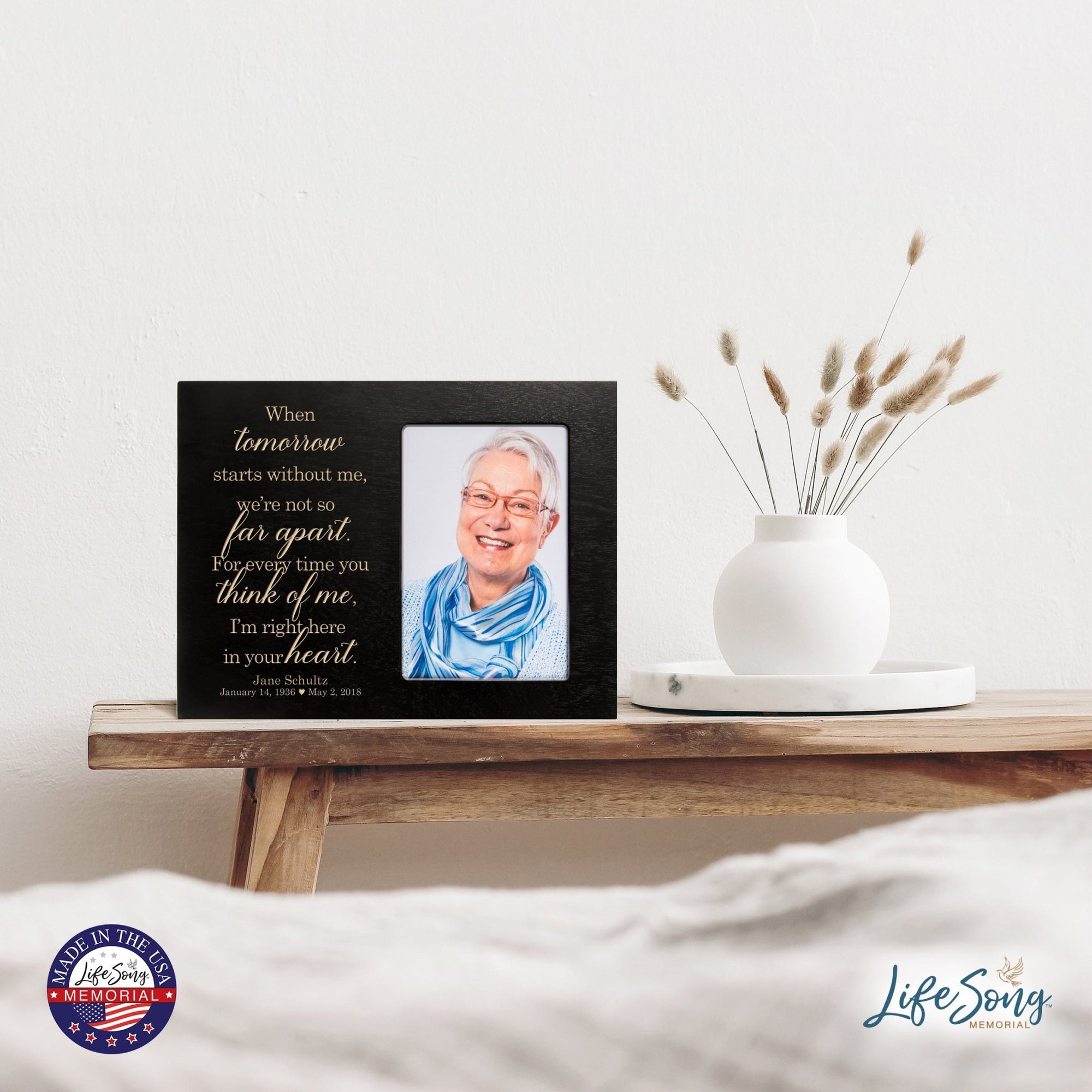 Personalized Horizontal 8x10 Wooden Memorial Picture Frame Holds 4x6 Photo - When Tomorrow Starts - LifeSong Milestones