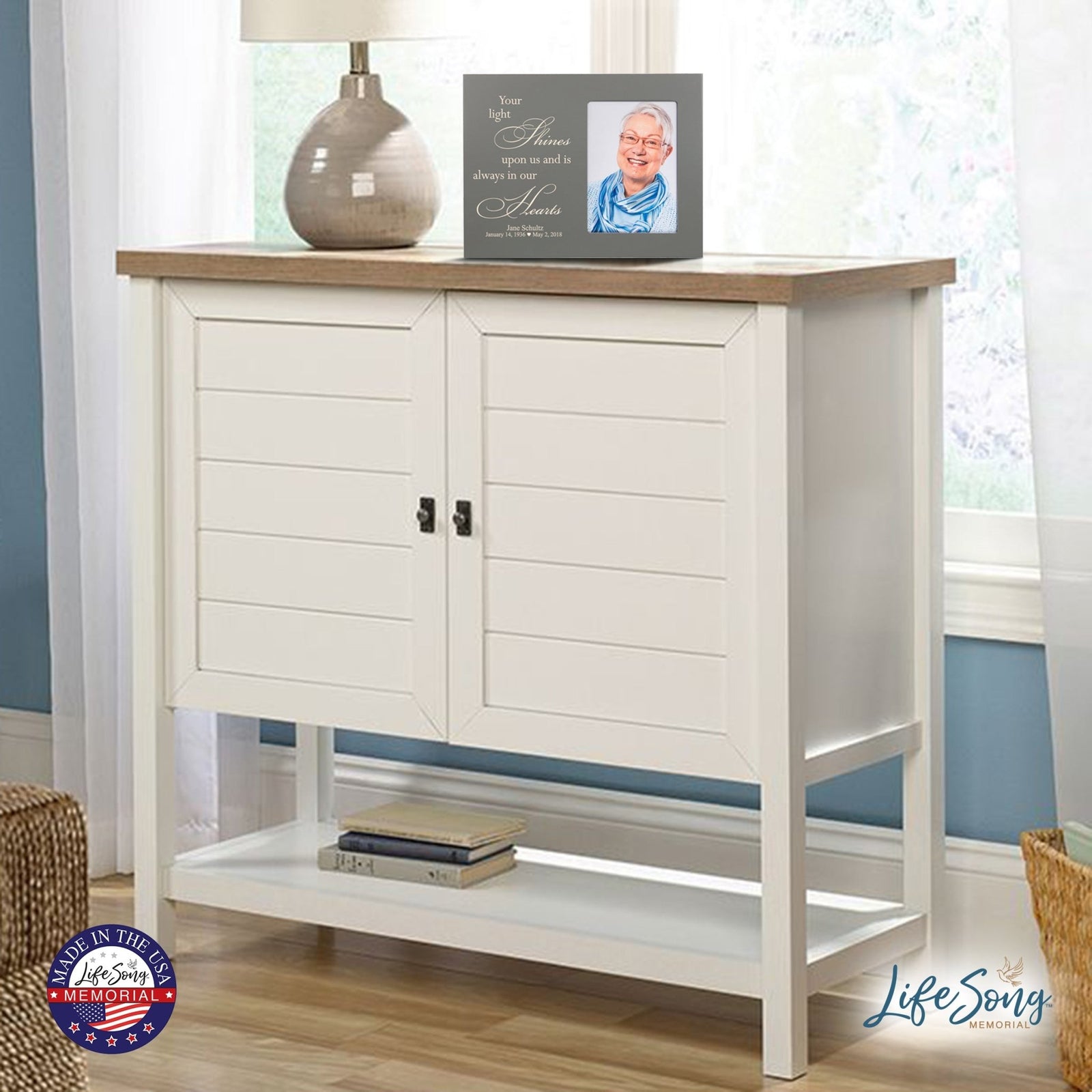 Personalized Horizontal 8x10 Wooden Memorial Picture Frame Holds 4x6 Photo - Your Light Shines - LifeSong Milestones