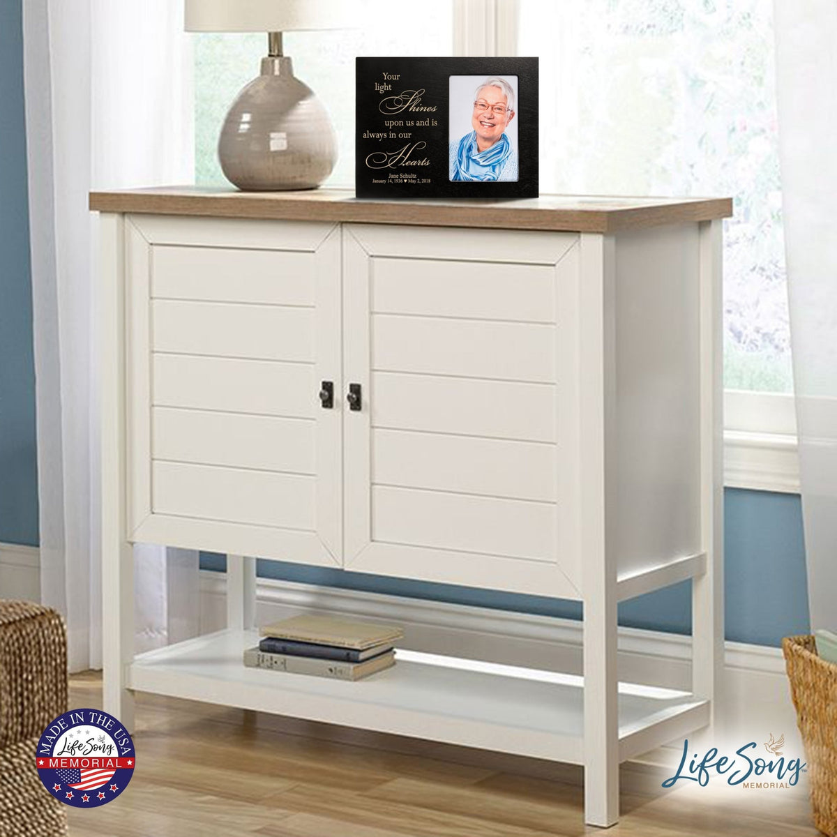 Personalized Horizontal 8x10 Wooden Memorial Picture Frame Holds 4x6 Photo - Your Light Shines - LifeSong Milestones