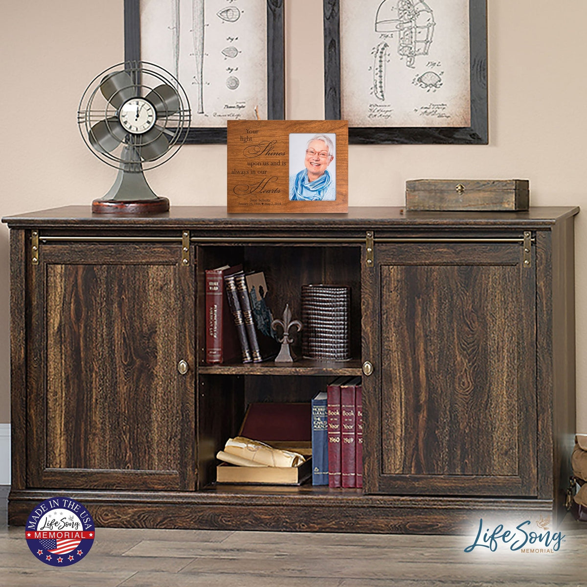 Personalized Horizontal 8x10 Wooden Memorial Picture Frame Holds 4x6 Photo - Your Light Shines - LifeSong Milestones