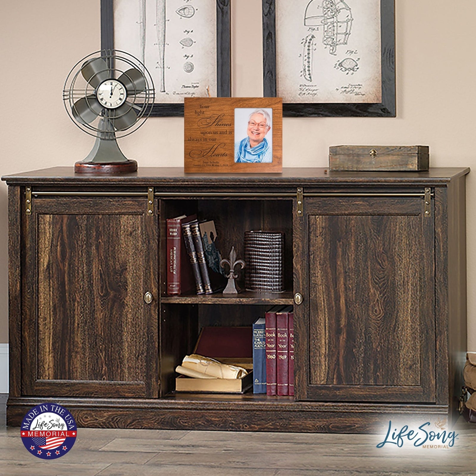 Personalized Horizontal 8x10 Wooden Memorial Picture Frame Holds 4x6 Photo - Your Light Shines - LifeSong Milestones