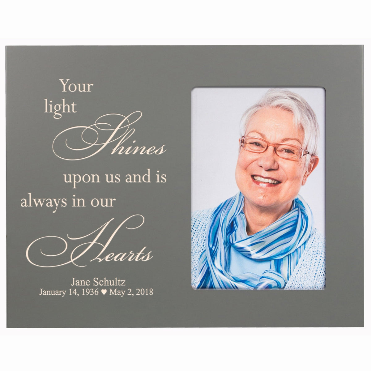 Personalized Horizontal 8x10 Wooden Memorial Picture Frame Holds 4x6 Photo - Your Light Shines - LifeSong Milestones