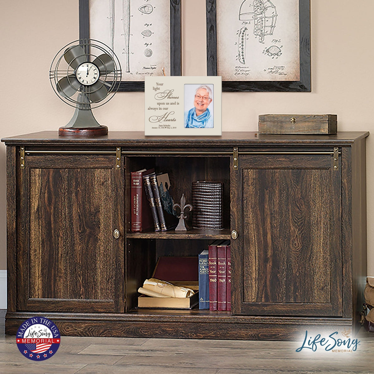 Personalized Horizontal 8x10 Wooden Memorial Picture Frame Holds 4x6 Photo - Your Light Shines - LifeSong Milestones