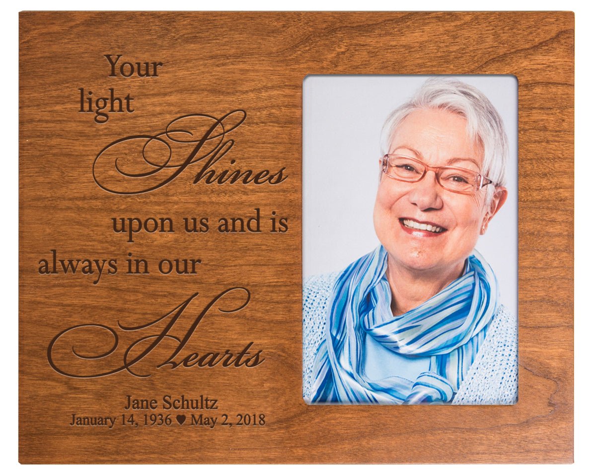 Personalized Horizontal 8x10 Wooden Memorial Picture Frame Holds 4x6 Photo - Your Light Shines - LifeSong Milestones