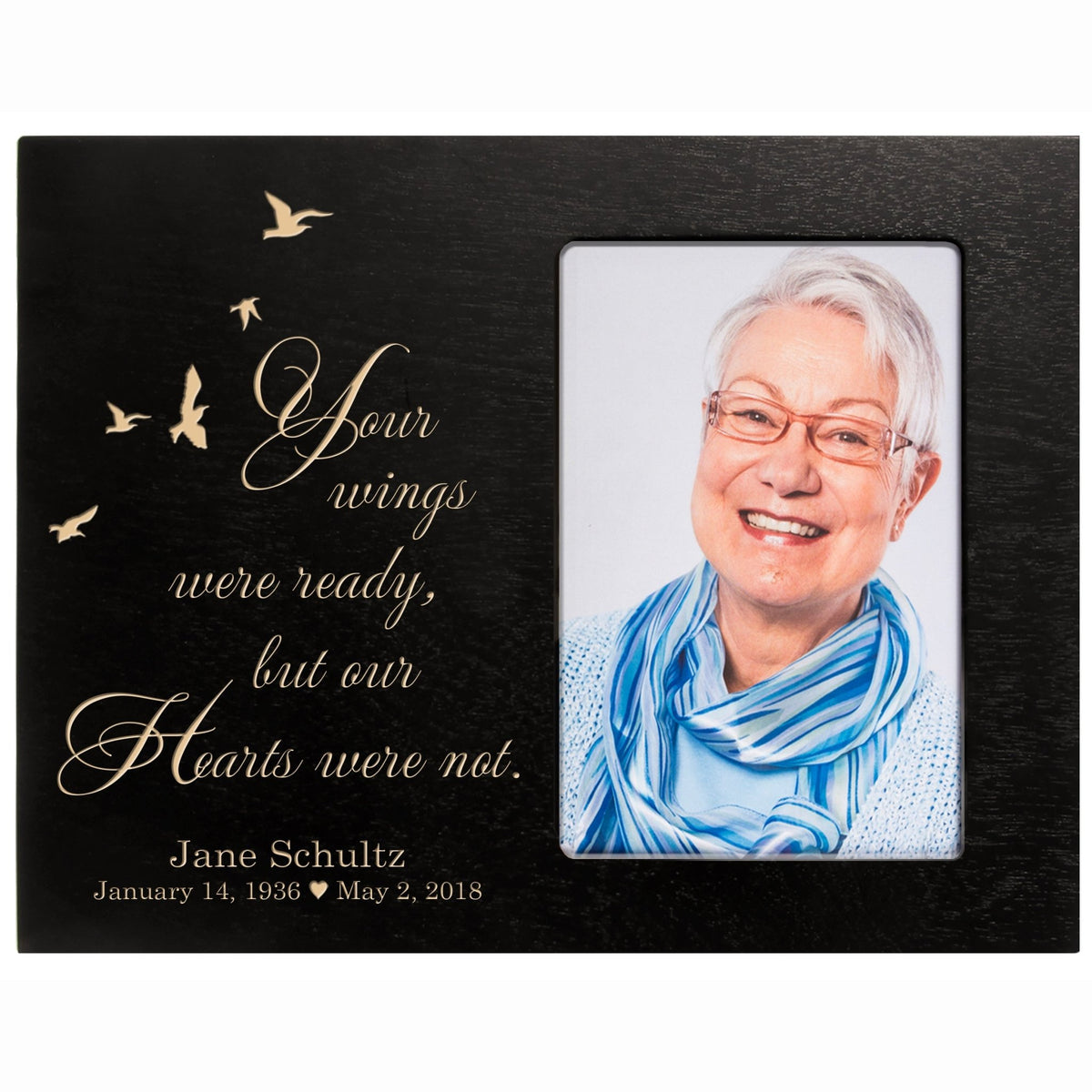 Personalized Horizontal 8x10 Wooden Memorial Picture Frame Holds 4x6 Photo - Your Wings Were Ready - LifeSong Milestones