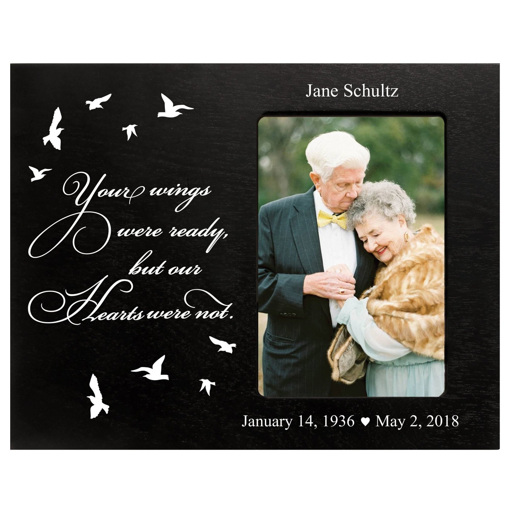 Personalized Horizontal 8x10 Wooden Memorial Picture Frame Your Wings Were Ready Holds 4x6 Photo - LifeSong Milestones