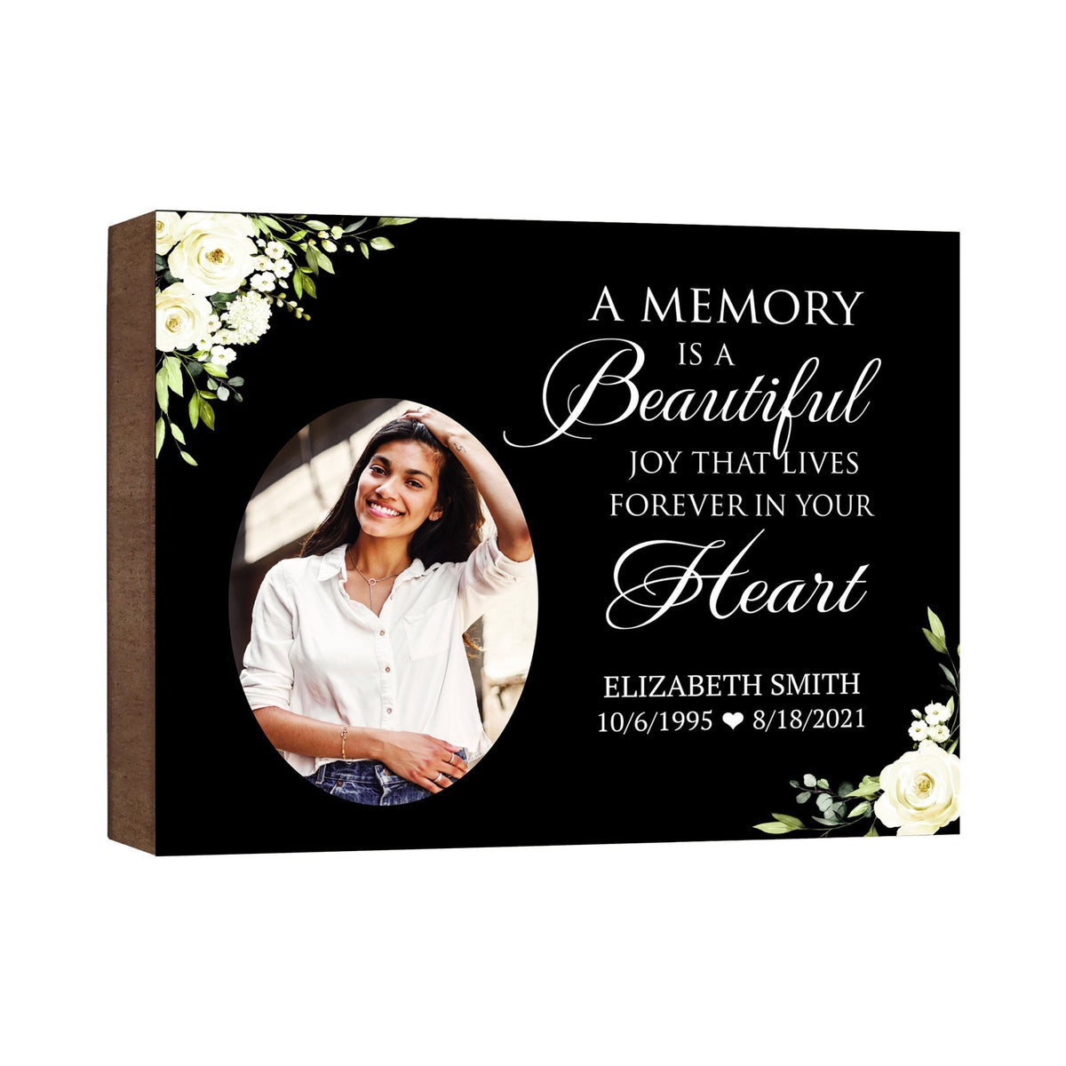 Personalized Human Memorial Black Photo &amp; Inspirational Verse Bereavement Wall Décor &amp; Sympathy Gift Ideas - A Memory Is A Beautiful - LifeSong Milestones