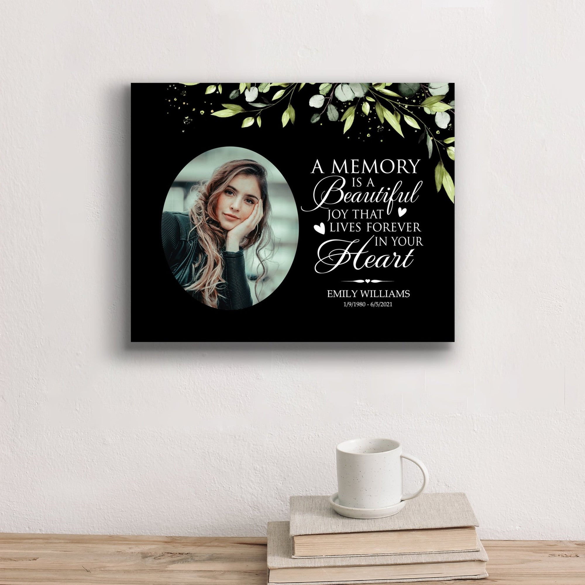 Personalized Human Memorial Black Photo & Inspirational Verse Bereavement Wall Décor & Sympathy Gift Ideas - A Memory Is A Beautiful - LifeSong Milestones