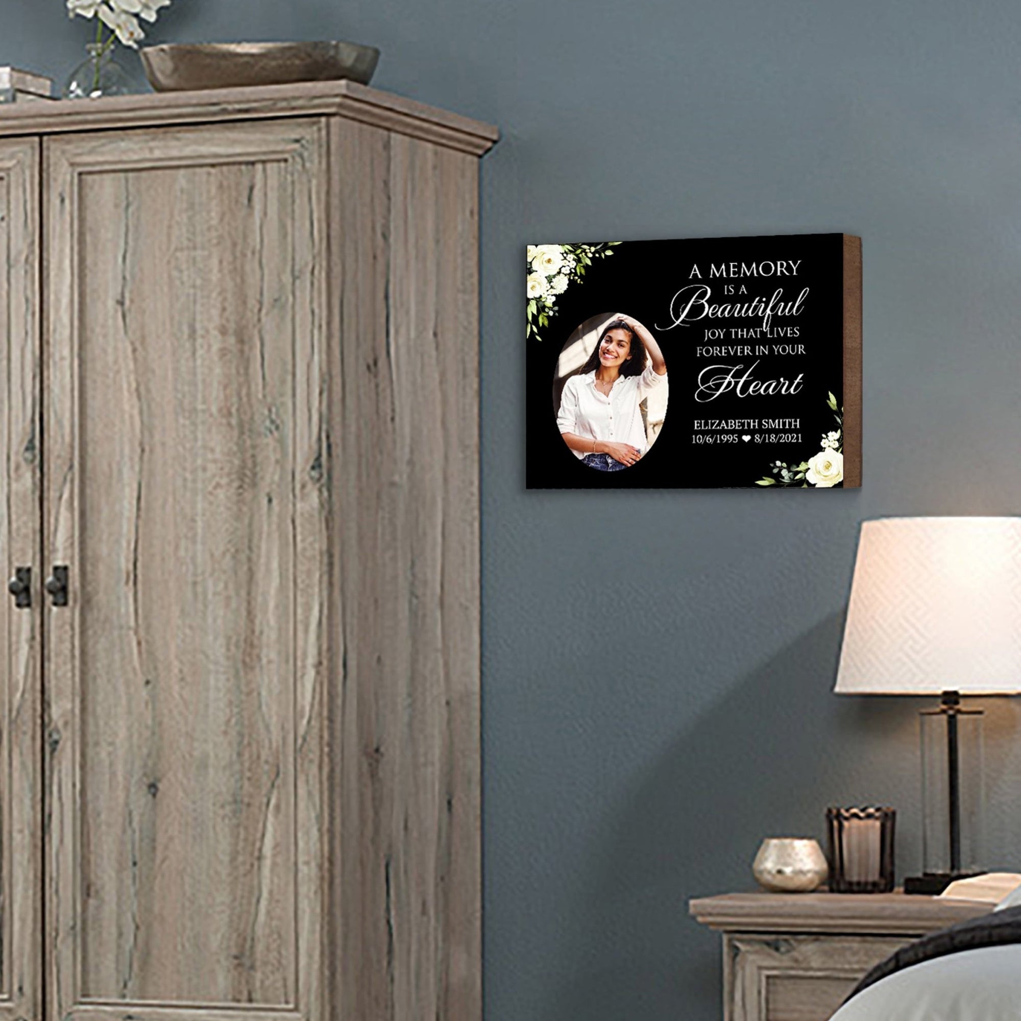 Personalized Human Memorial Black Photo & Inspirational Verse Bereavement Wall Décor & Sympathy Gift Ideas - A Memory Is A Beautiful - LifeSong Milestones