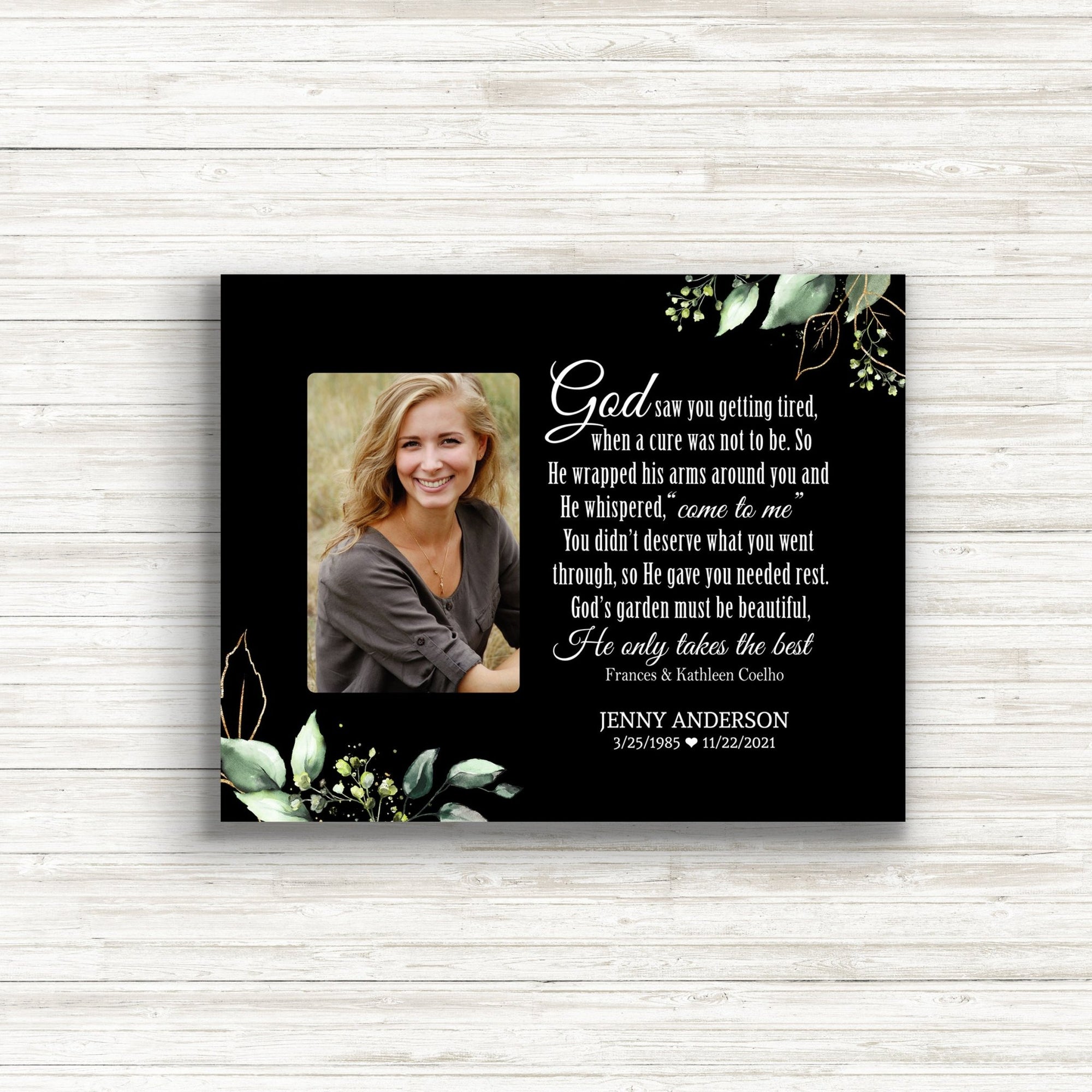 Personalized Human Memorial Black Photo & Inspirational Verse Bereavement Wall Décor & Sympathy Gift Ideas - God Saw You - LifeSong Milestones