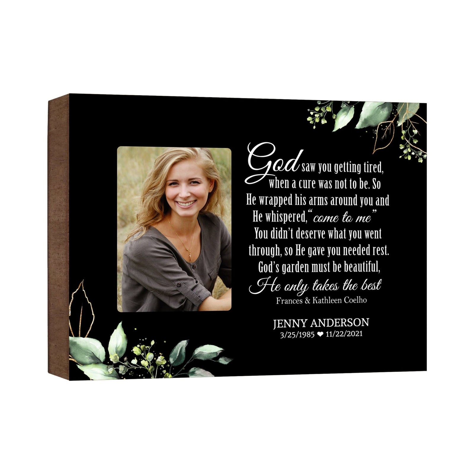 Personalized Human Memorial Black Photo & Inspirational Verse Bereavement Wall Décor & Sympathy Gift Ideas - God Saw You - LifeSong Milestones