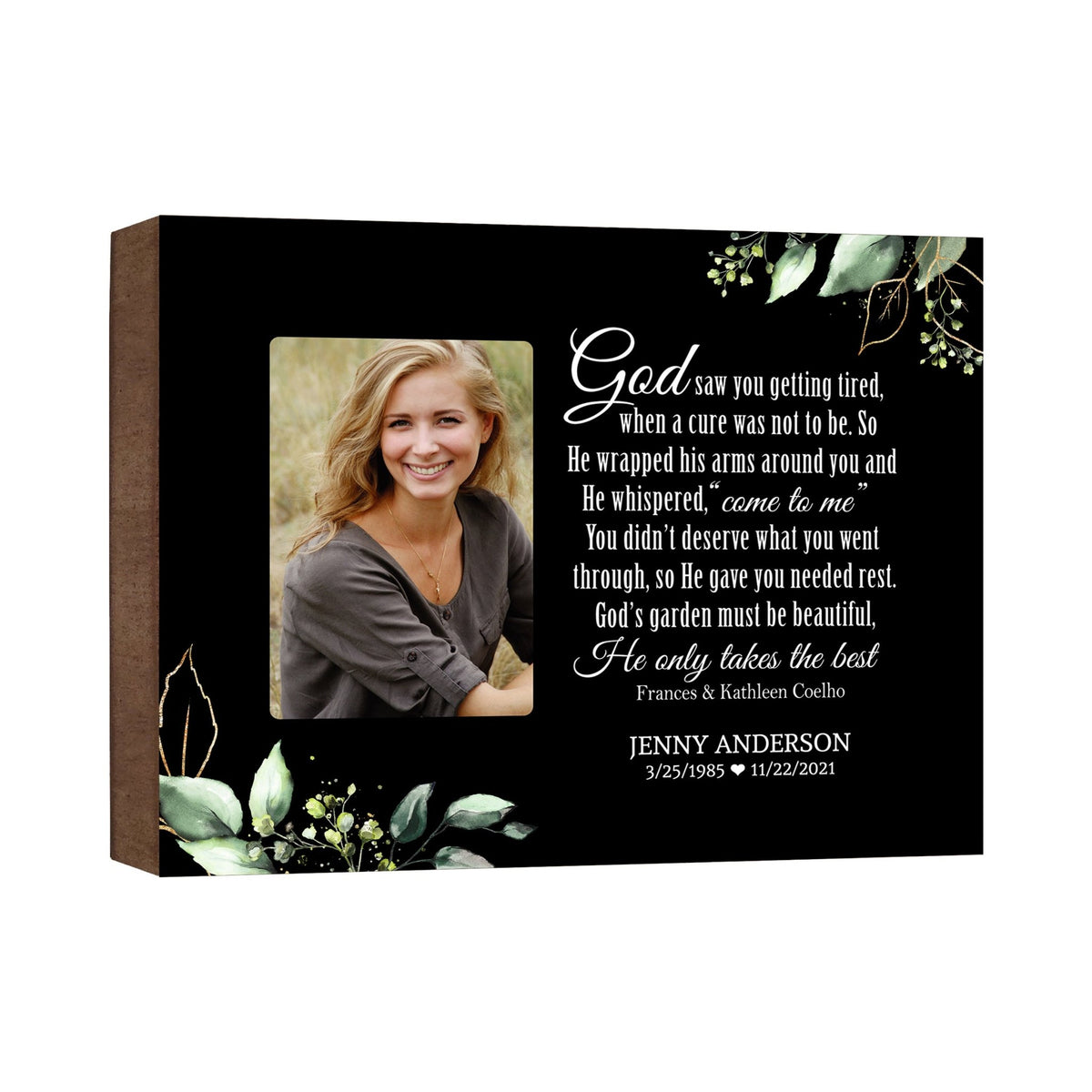 Personalized Human Memorial Black Photo &amp; Inspirational Verse Bereavement Wall Décor &amp; Sympathy Gift Ideas - God Saw You - LifeSong Milestones