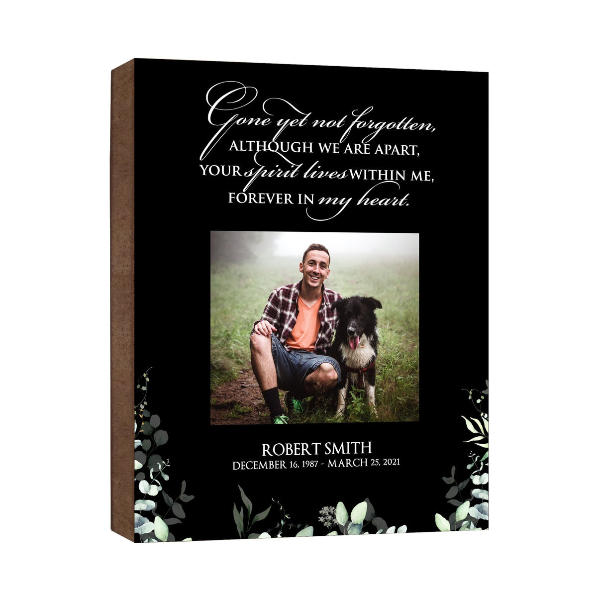 Personalized Human Memorial Black Photo &amp; Inspirational Verse Bereavement Wall Décor &amp; Sympathy Gift Ideas - Gone Yet Not Forgotten - LifeSong Milestones