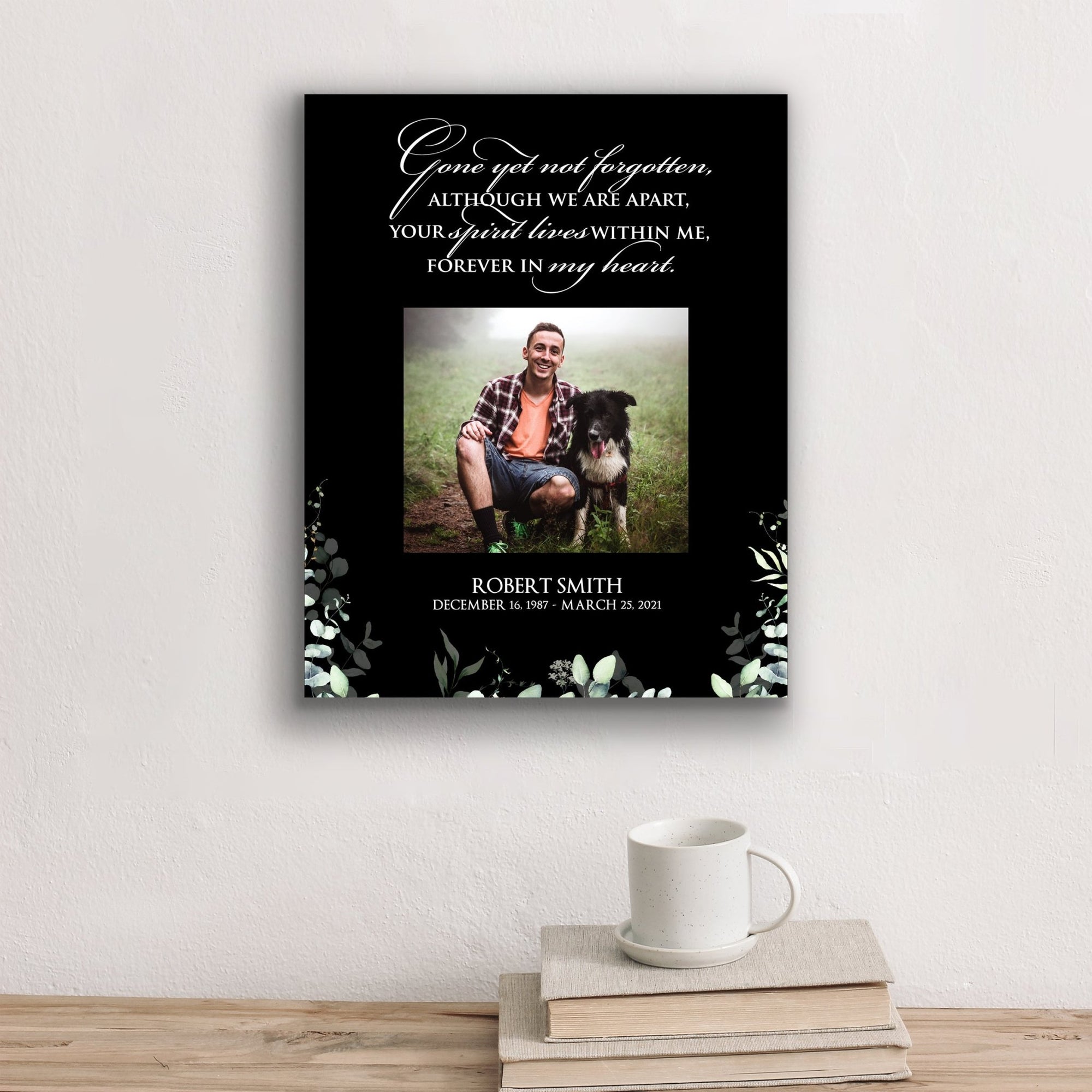 Personalized Human Memorial Black Photo & Inspirational Verse Bereavement Wall Décor & Sympathy Gift Ideas - Gone Yet Not Forgotten - LifeSong Milestones