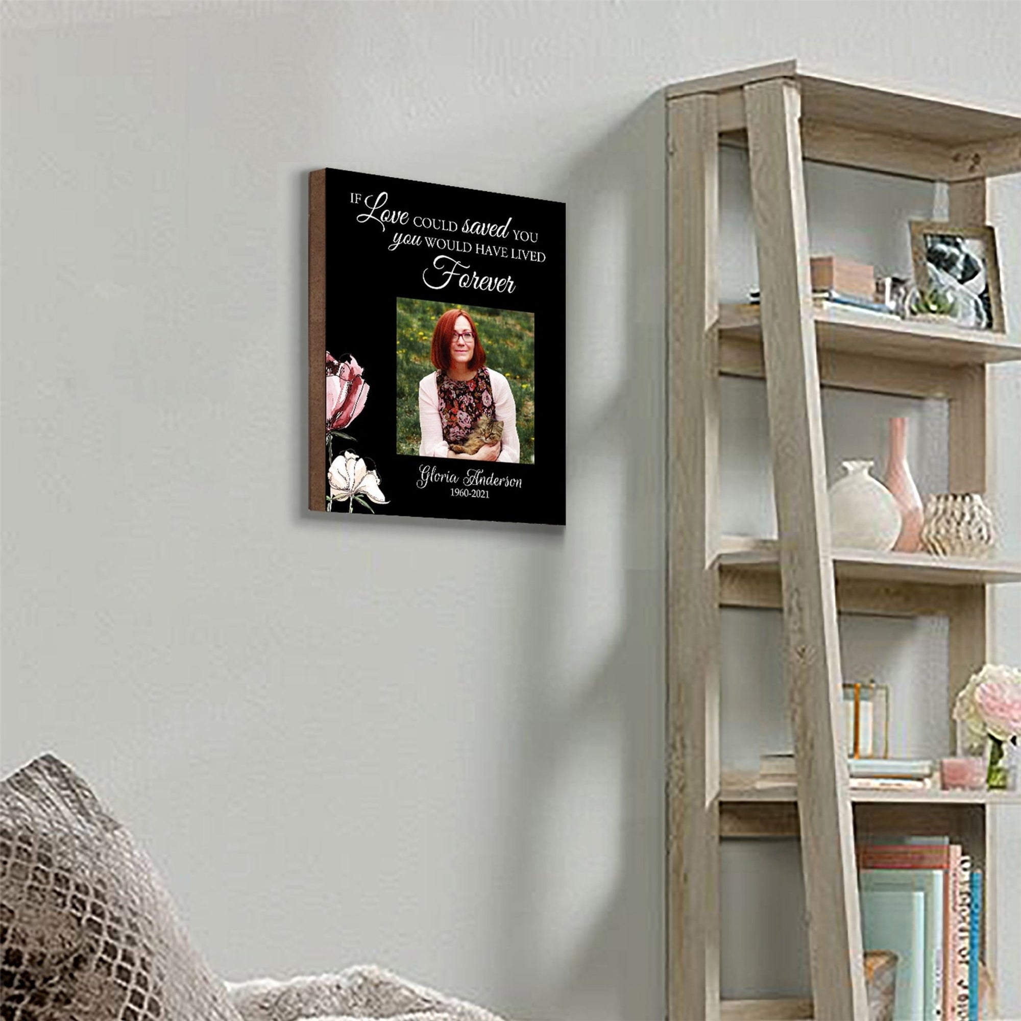Personalized Human Memorial Black Photo & Inspirational Verse Bereavement Wall Décor & Sympathy Gift Ideas - If Love Could Saved - LifeSong Milestones