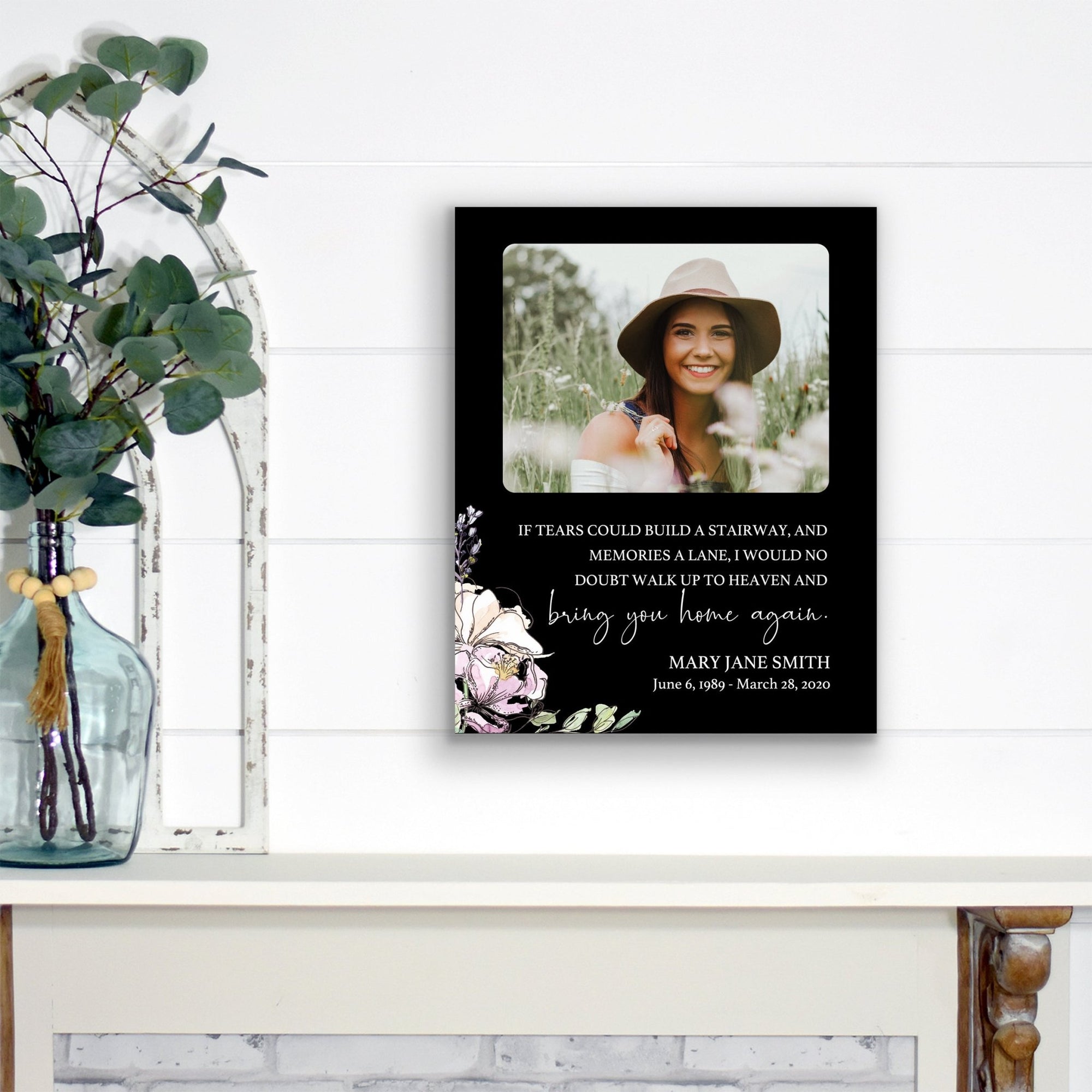 Personalized Human Memorial Black Photo & Inspirational Verse Bereavement Wall Décor & Sympathy Gift Ideas - If Tears Could - LifeSong Milestones