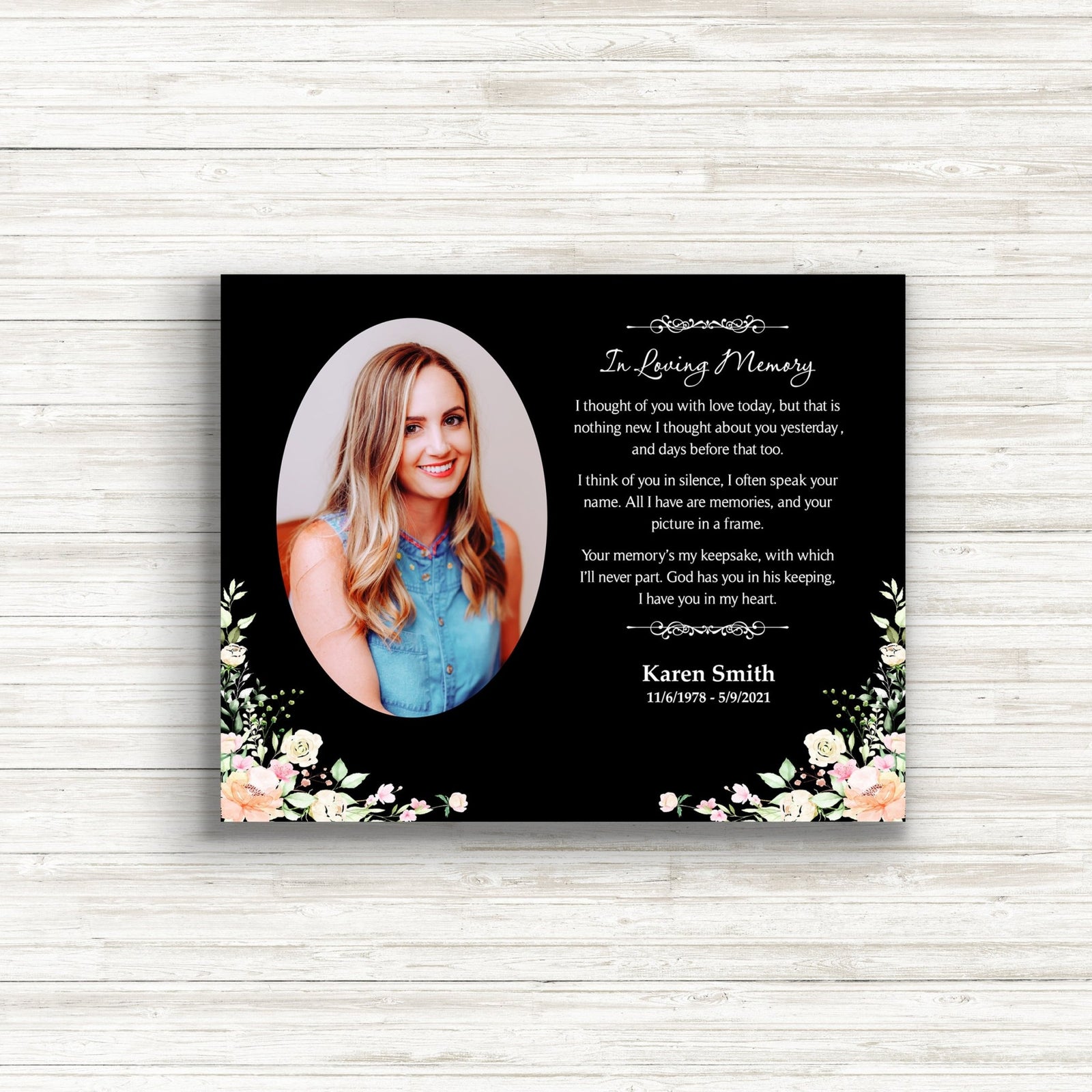 Personalized Human Memorial Black Photo & Inspirational Verse Bereavement Wall Décor & Sympathy Gift Ideas - In loving Memory - LifeSong Milestones