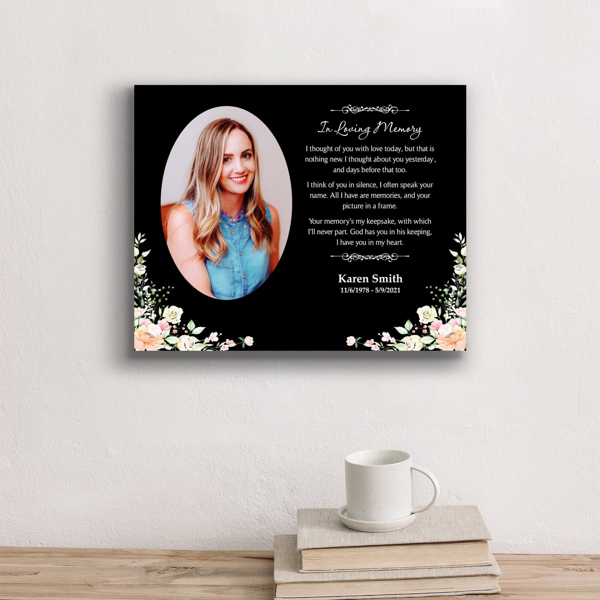 Personalized Human Memorial Black Photo & Inspirational Verse Bereavement Wall Décor & Sympathy Gift Ideas - In loving Memory - LifeSong Milestones