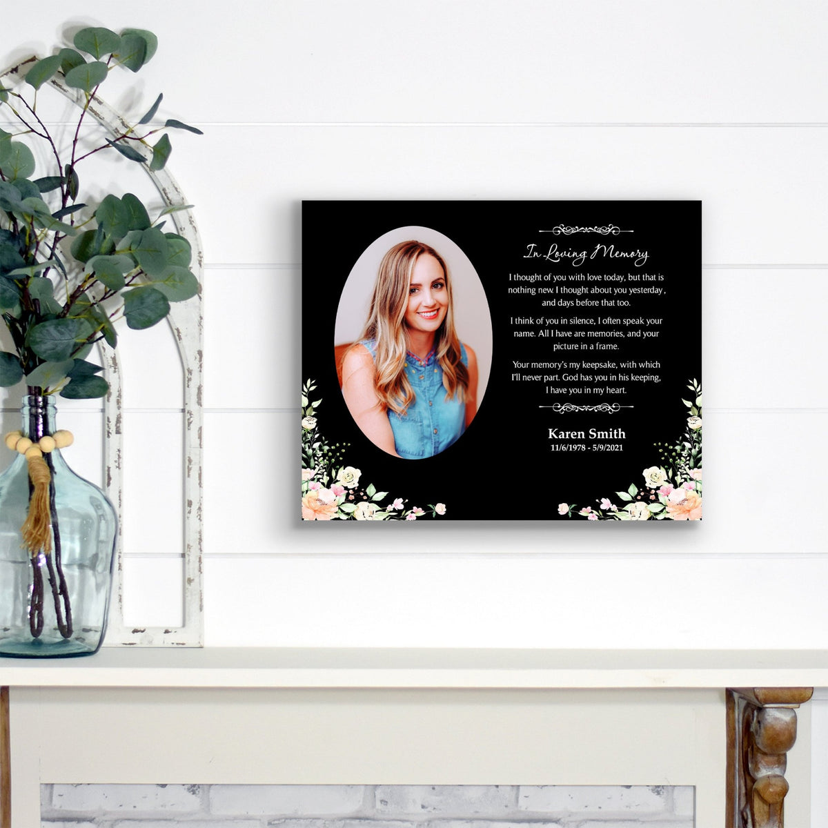 Personalized Human Memorial Black Photo & Inspirational Verse Bereavement Wall Décor & Sympathy Gift Ideas - In loving Memory - LifeSong Milestones