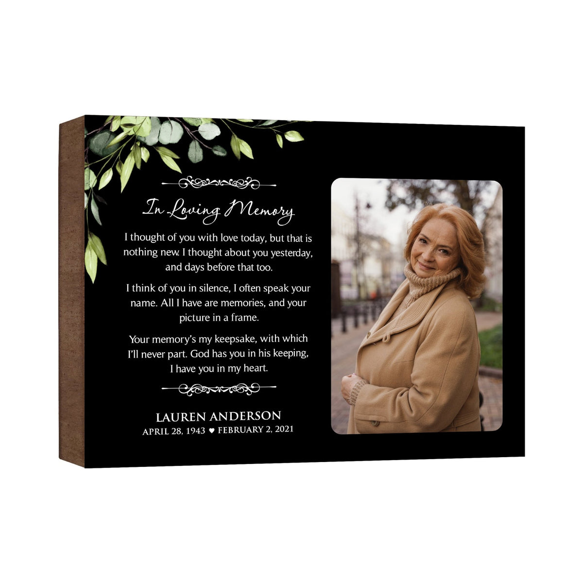 Personalized Human Memorial Black Photo &amp; Inspirational Verse Bereavement Wall Décor &amp; Sympathy Gift Ideas - In Loving Memory - LifeSong Milestones