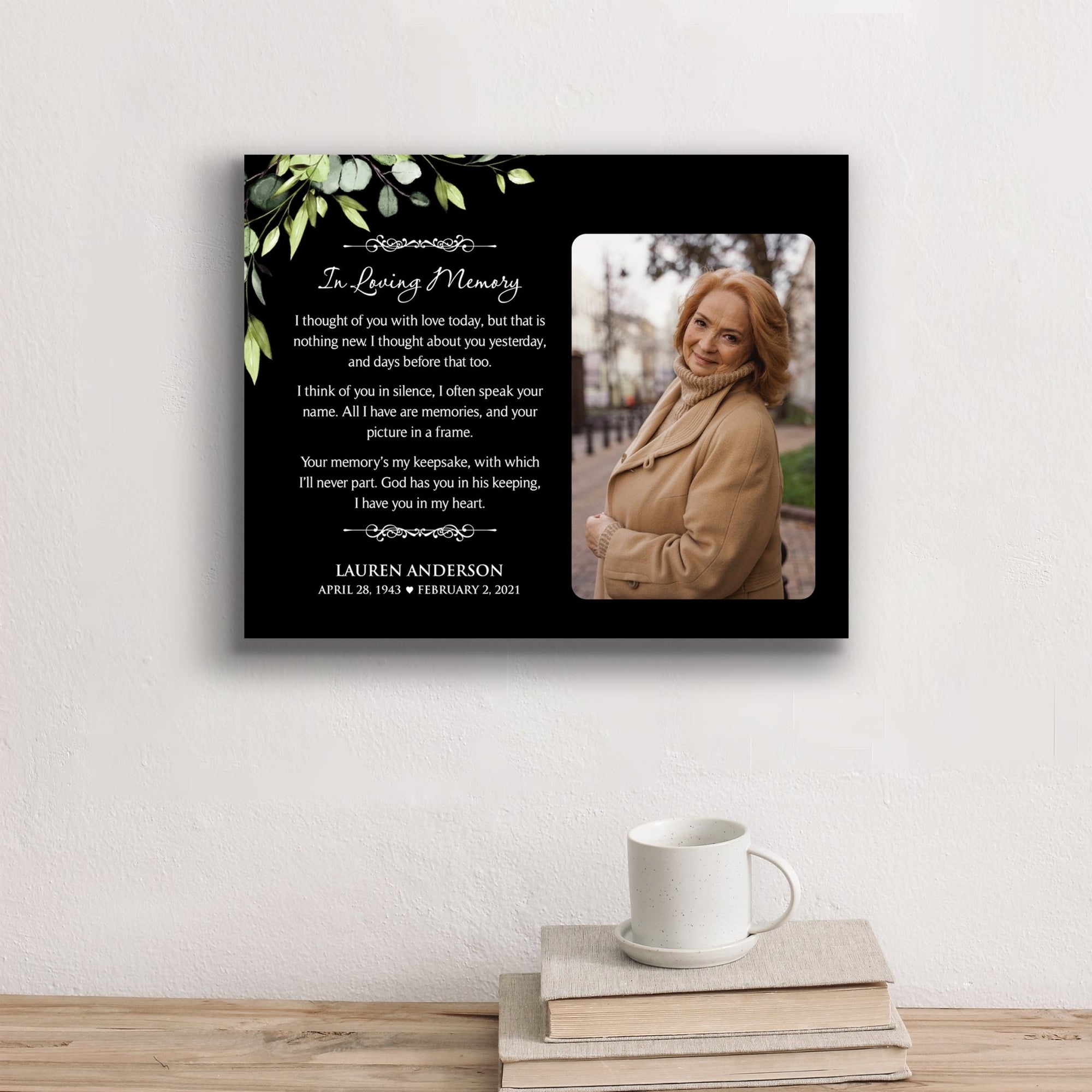 Personalized Human Memorial Black Photo & Inspirational Verse Bereavement Wall Décor & Sympathy Gift Ideas - In Loving Memory - LifeSong Milestones