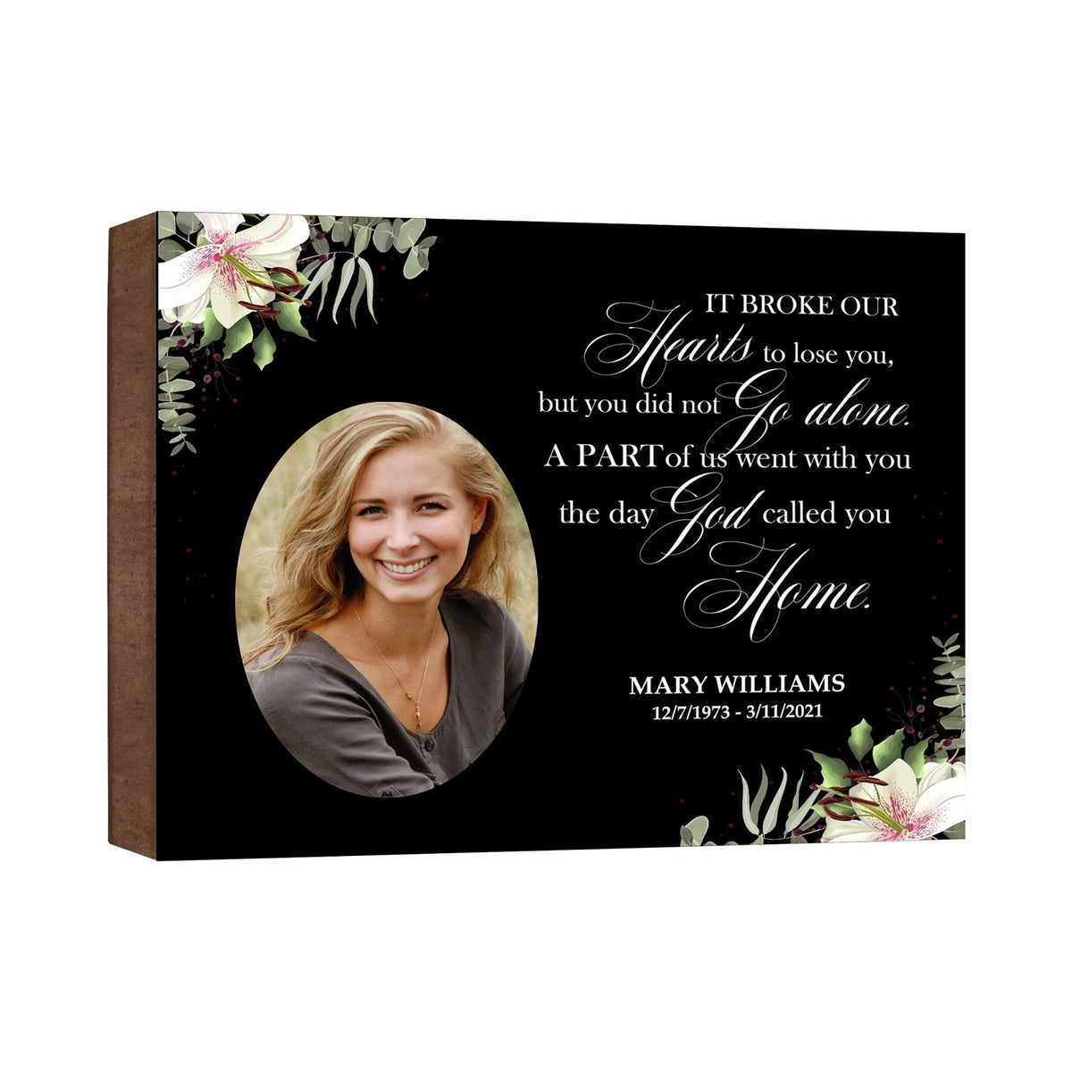Personalized Human Memorial Black Photo &amp; Inspirational Verse Bereavement Wall Décor &amp; Sympathy Gift Ideas - It Broke Our Heart - LifeSong Milestones