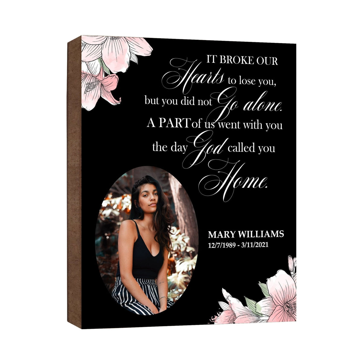 Personalized Human Memorial Black Photo & Inspirational Verse Bereavement Wall Décor & Sympathy Gift Ideas - It Broke Our Heart - LifeSong Milestones