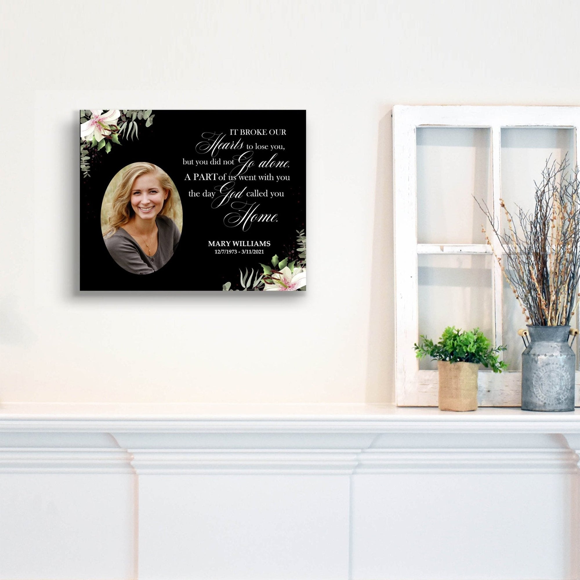 Personalized Human Memorial Black Photo & Inspirational Verse Bereavement Wall Décor & Sympathy Gift Ideas - It Broke Our Heart - LifeSong Milestones