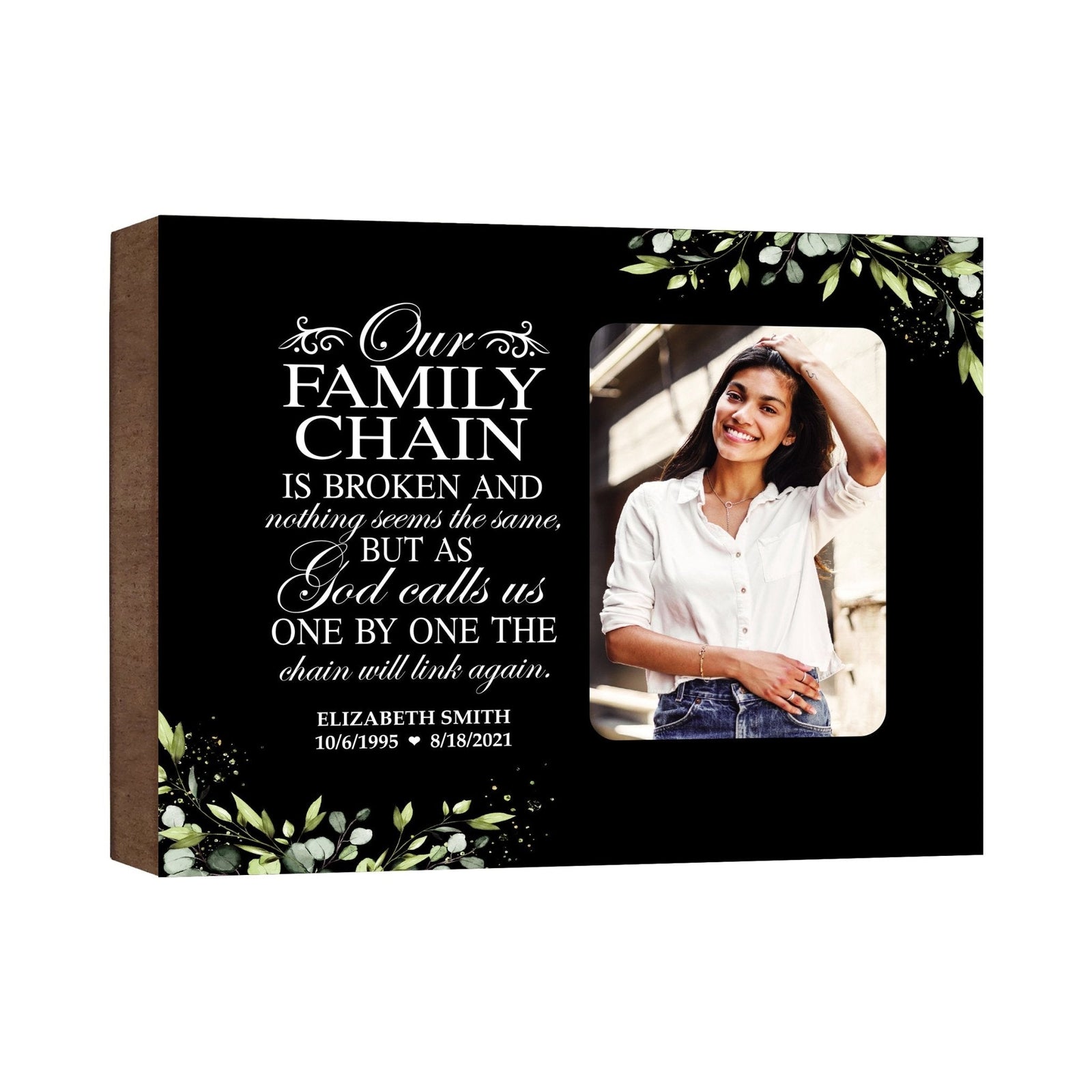 Personalized Human Memorial Black Photo & Inspirational Verse Bereavement Wall Décor & Sympathy Gift Ideas - Our Family Chain - LifeSong Milestones