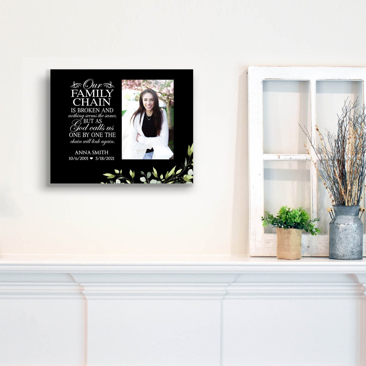 Personalized Human Memorial Black Photo & Inspirational Verse Bereavement Wall Décor & Sympathy Gift Ideas - Our Family Chain - LifeSong Milestones