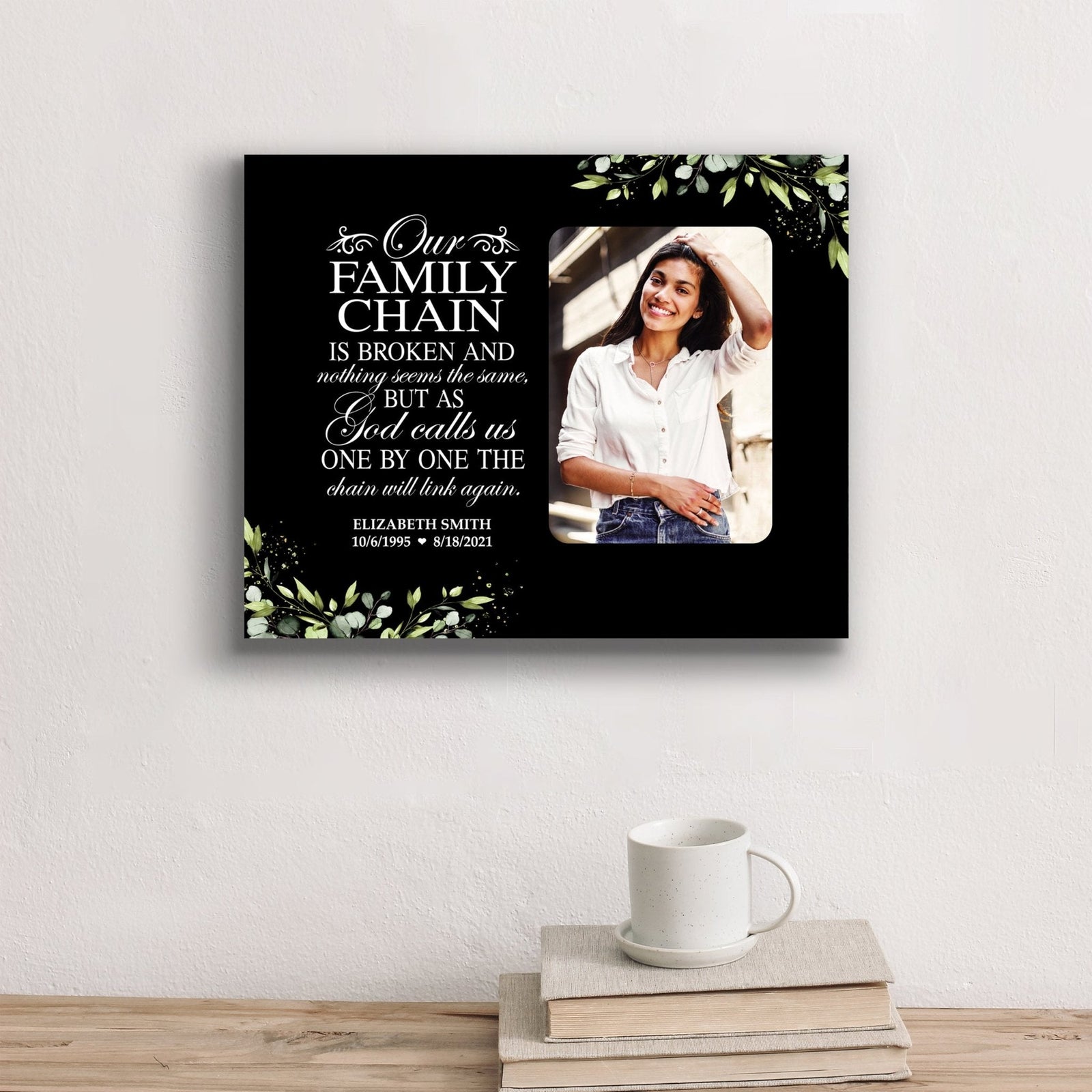 Personalized Human Memorial Black Photo & Inspirational Verse Bereavement Wall Décor & Sympathy Gift Ideas - Our Family Chain - LifeSong Milestones