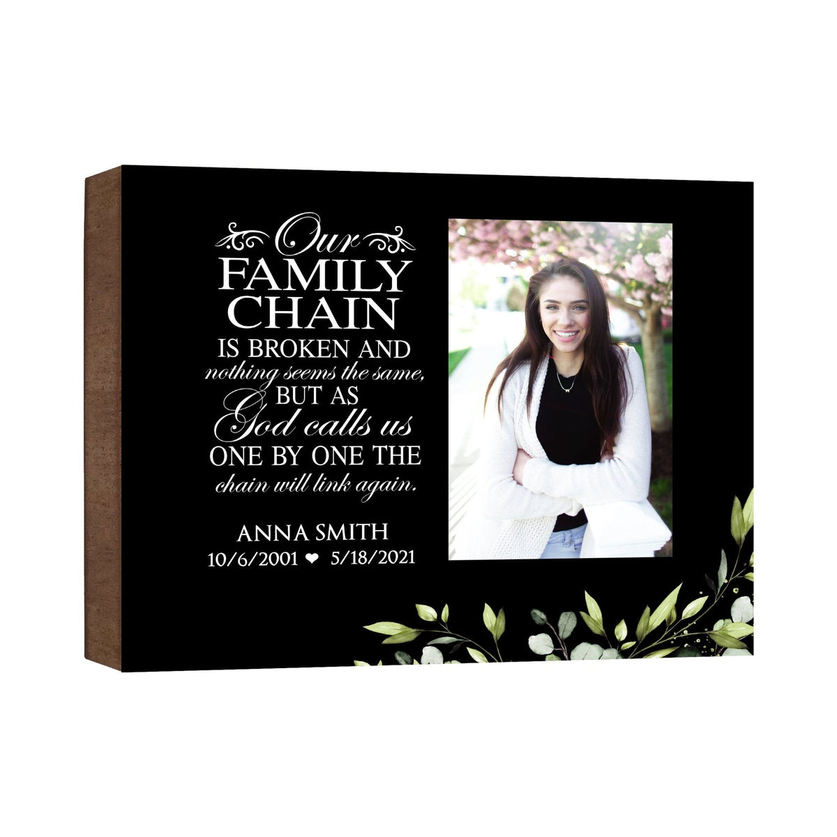 Personalized Human Memorial Black Photo &amp; Inspirational Verse Bereavement Wall Décor &amp; Sympathy Gift Ideas - Our Family Chain - LifeSong Milestones
