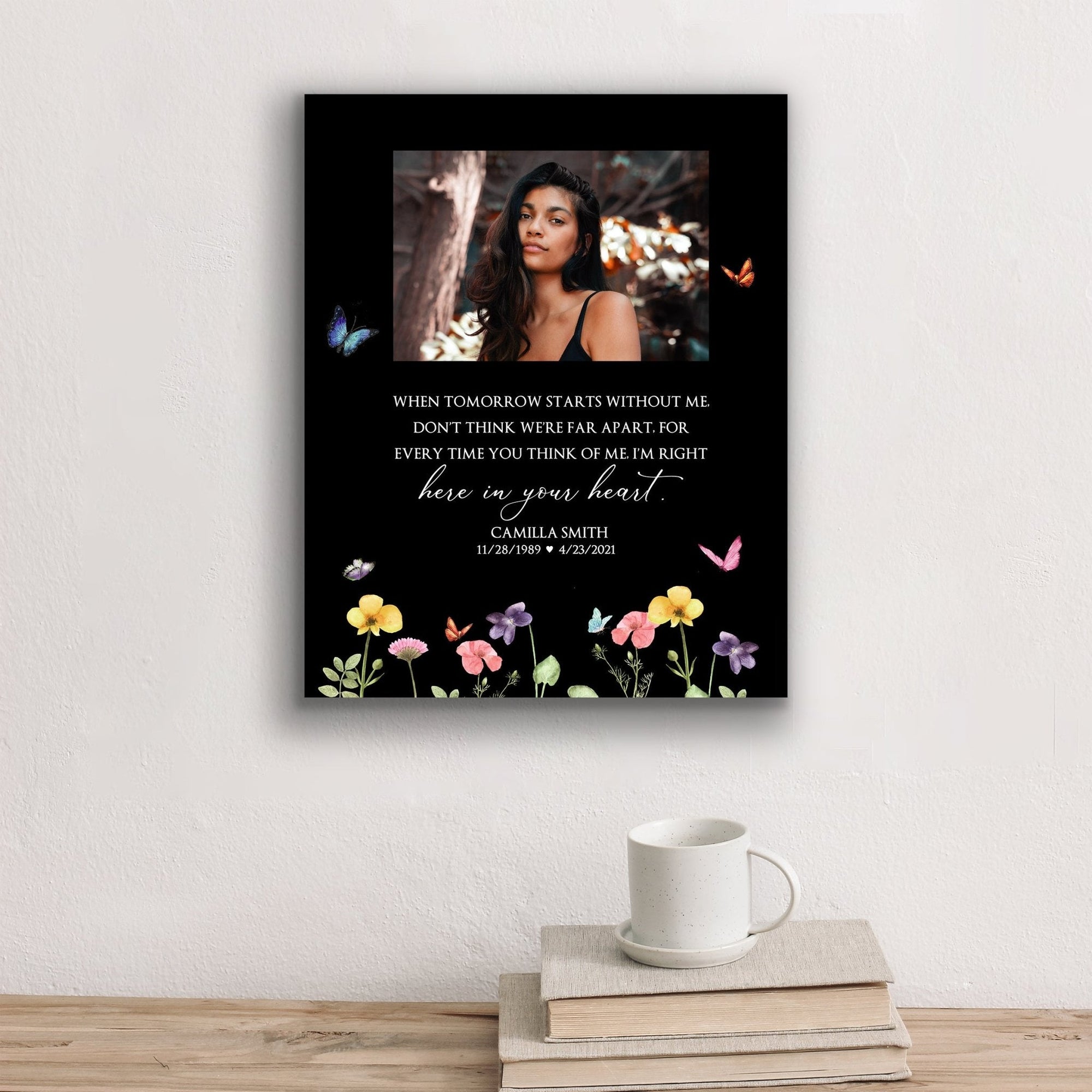 Personalized Human Memorial Black Photo & Inspirational Verse Bereavement Wall Décor & Sympathy Gift Ideas - When Tomorrow - LifeSong Milestones
