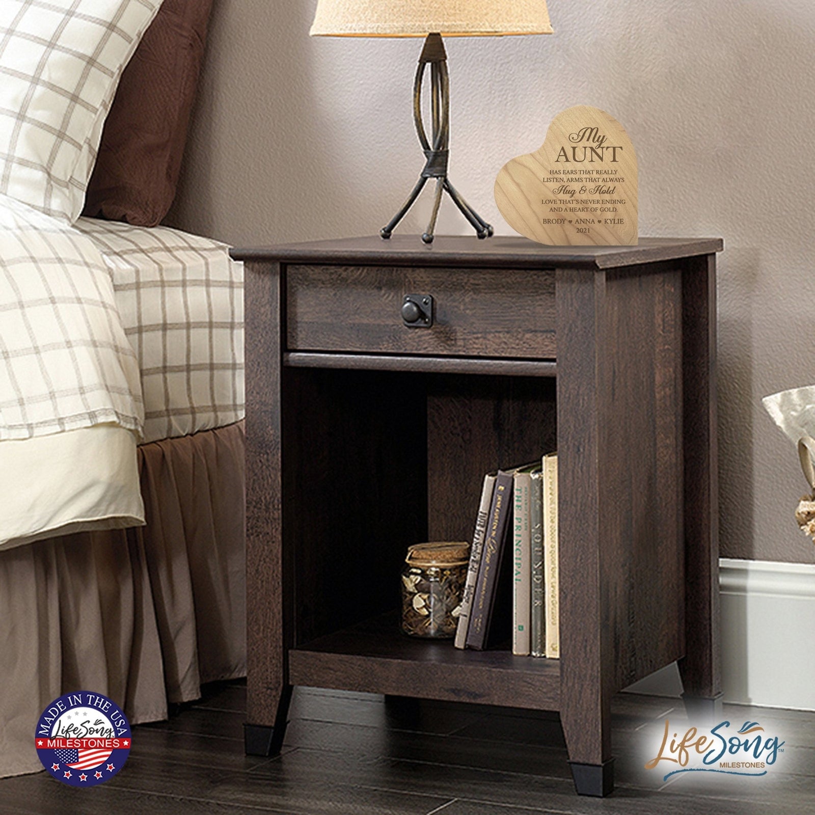 Personalized Inspirational Aunt’s Love Solid Wood Heart Decoration 5x5.25 - Has Ears That Really - LifeSong Milestones