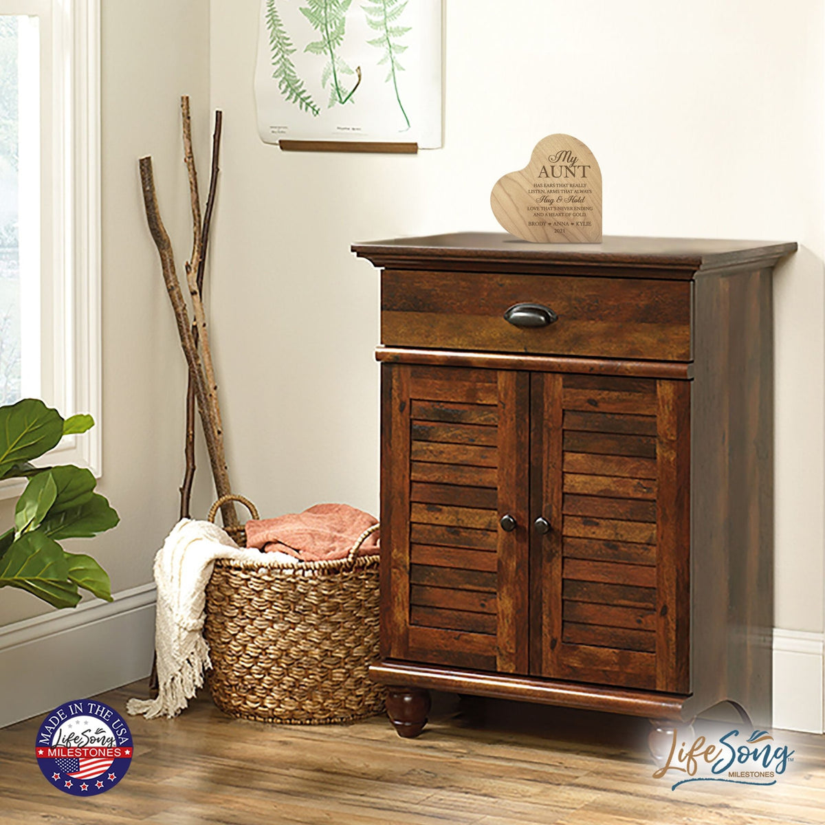 Personalized Inspirational Aunt’s Love Solid Wood Heart Decoration 5x5.25 - Has Ears That Really - LifeSong Milestones