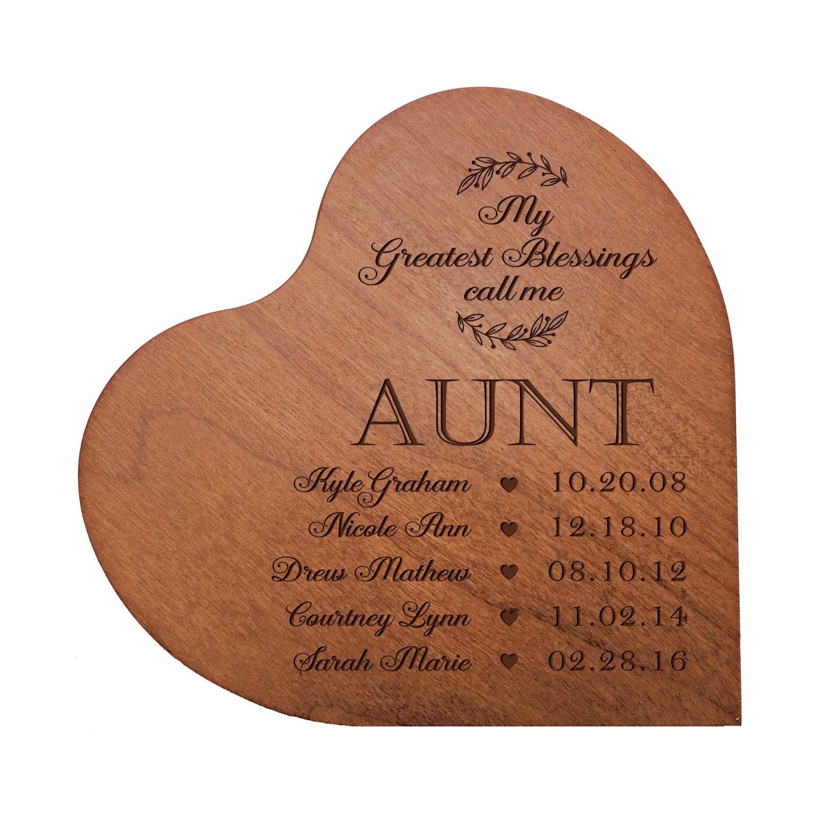 Personalized Inspirational Aunt’s Love Solid Wood Heart Decoration 5x5.25 - My Greatest Blessing - LifeSong Milestones