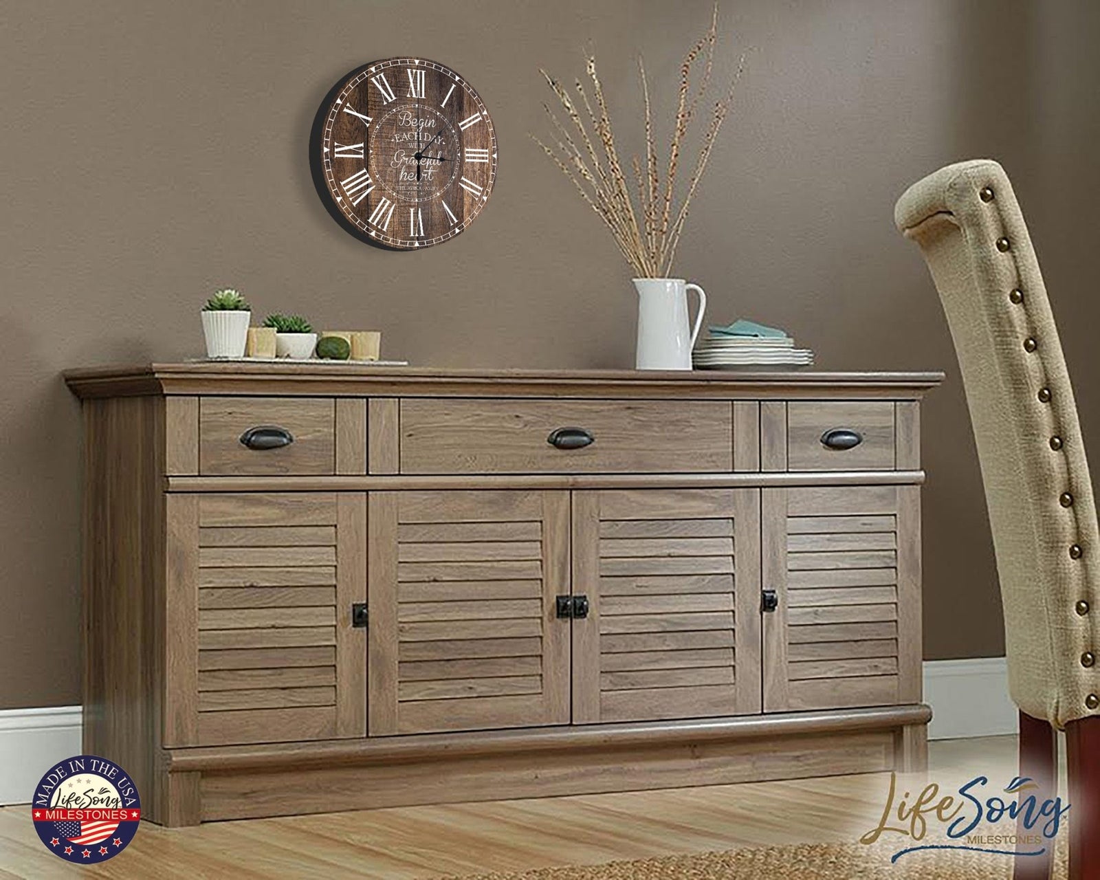 Personalized Inspirational Everyday Home and Family Wall Clock 12 x 12 x 0.125-(Begin each day) - LifeSong Milestones