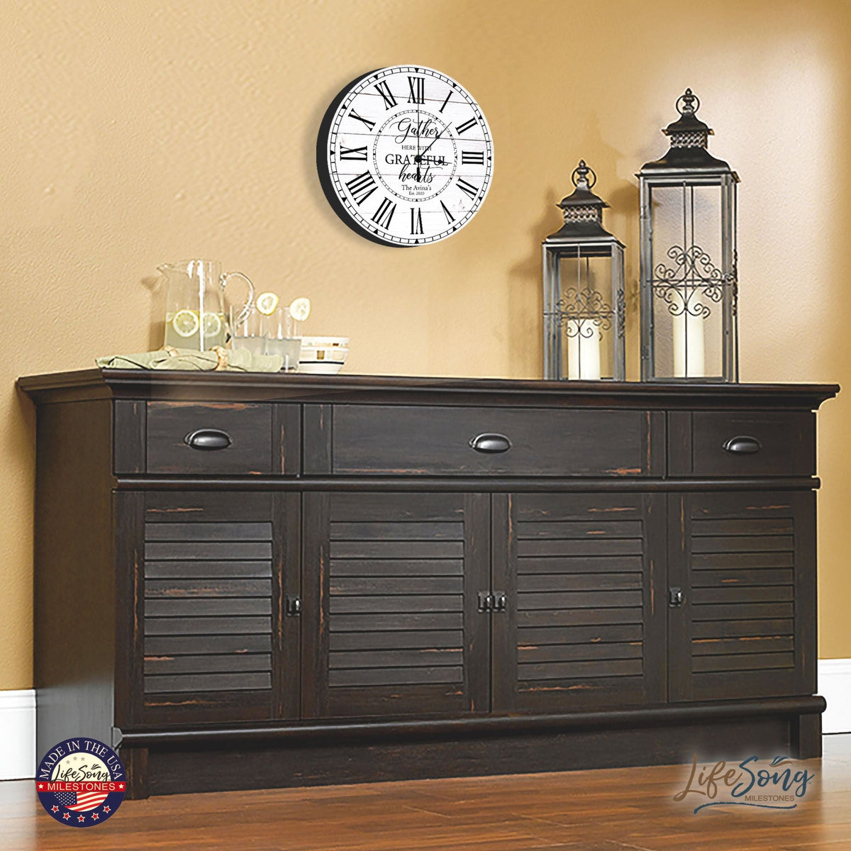 Personalized Inspirational Everyday Home and Family Wall Clock 12 x 12 x 0.125-(Gather Here) - LifeSong Milestones